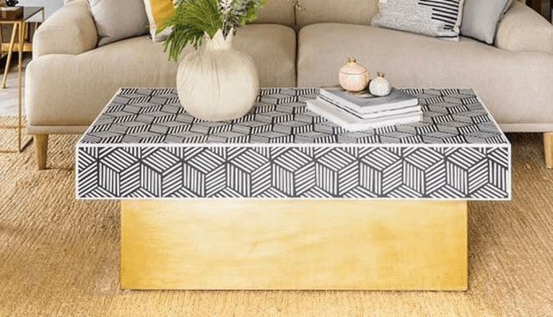 Handmade Bone Inlay Rectangle Coffee Table - Black Wooden Center Table for Living Room | Luxury Home Decor Furniture for Modern & Traditional Interiors
