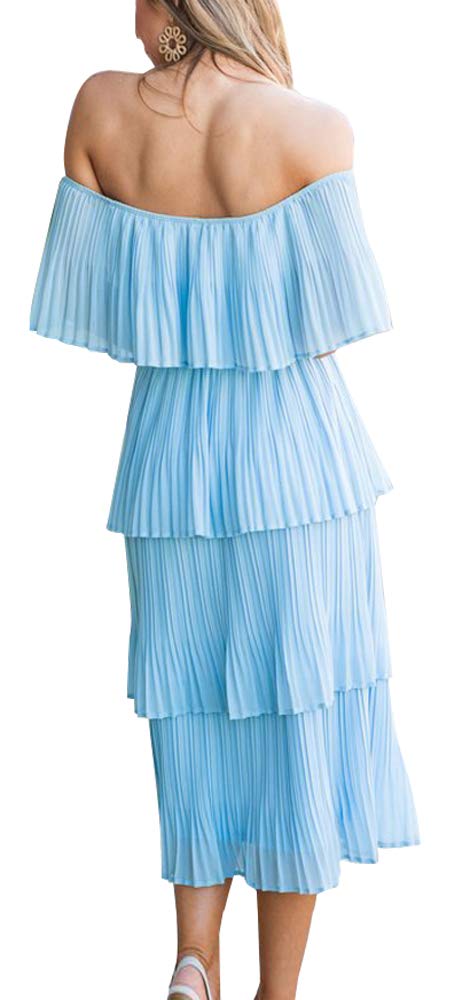 ETCYY Women's Off Shoulder Ruffled Chiffon Maxi Dress for Summer Wedding Guest, Beach Party & Casual Wear - Flowy Loose Fit Long Dress for Special Occasions