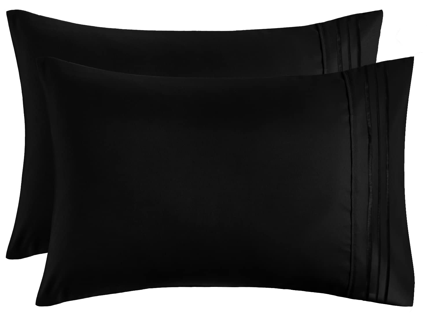 Hannah Premium King Size Pillowcases Set of 2 - Soft Brushed Microfiber Black Pillow Covers with Envelope Closure (20x40 Inches) - Breathable Bedding for Home, Hotel & Guest Room