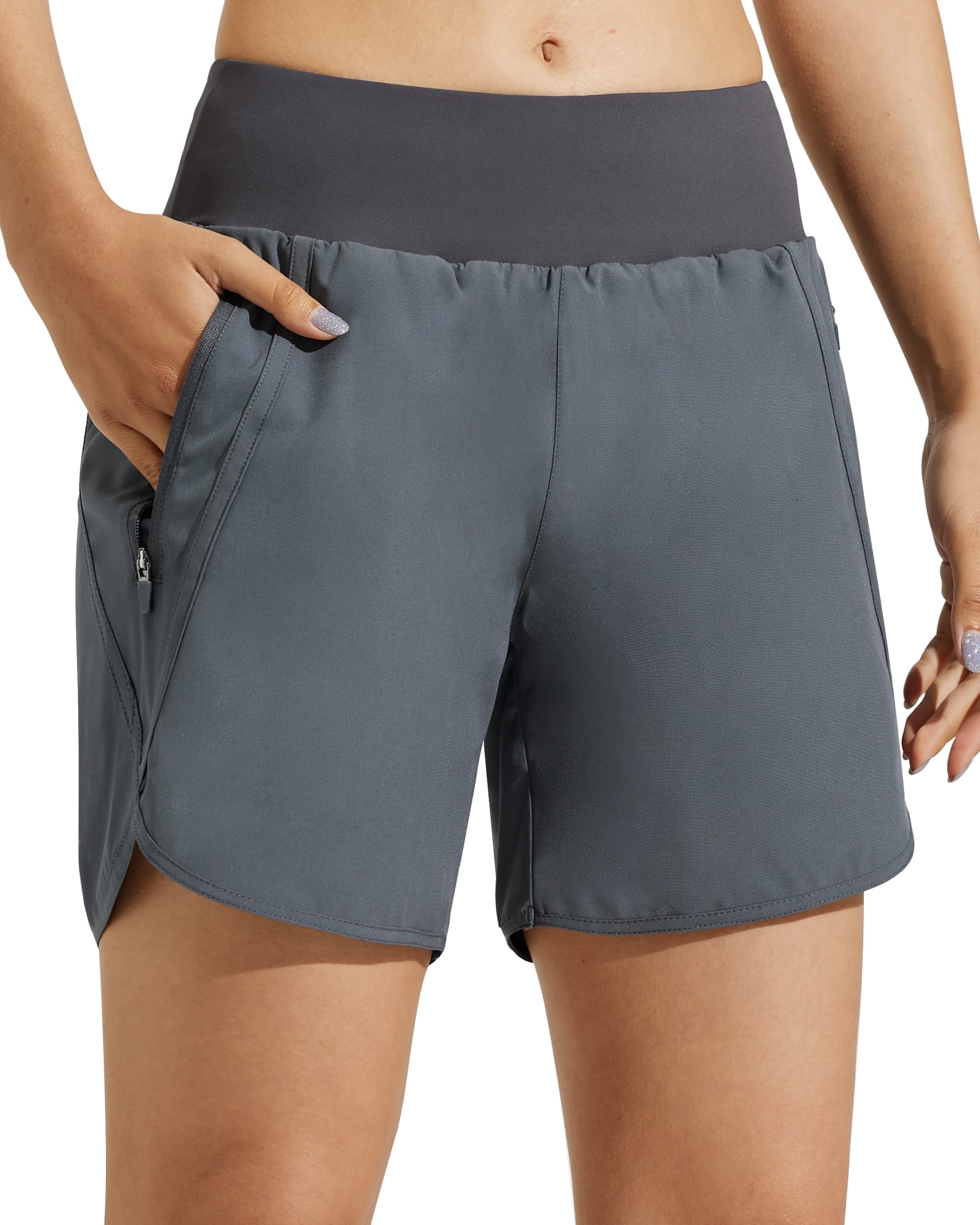 MASKERT Women's 5-Inch Athletic Running Shorts with Zipper Pockets - Quick Dry Gym Workout Shorts with Liner for Yoga, Jogging & Lounge Wear