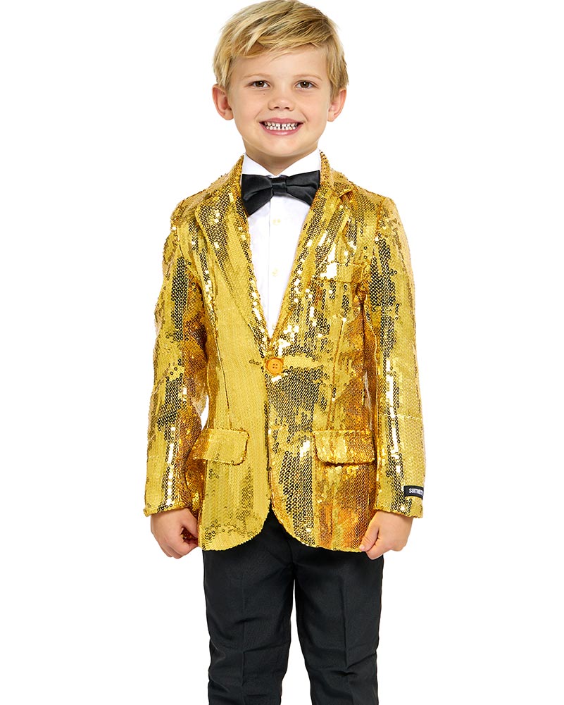 Vintage 70s Gold Sequin Jacket for Boys - Retro Disco Party Costume & Dance Performance Outfit