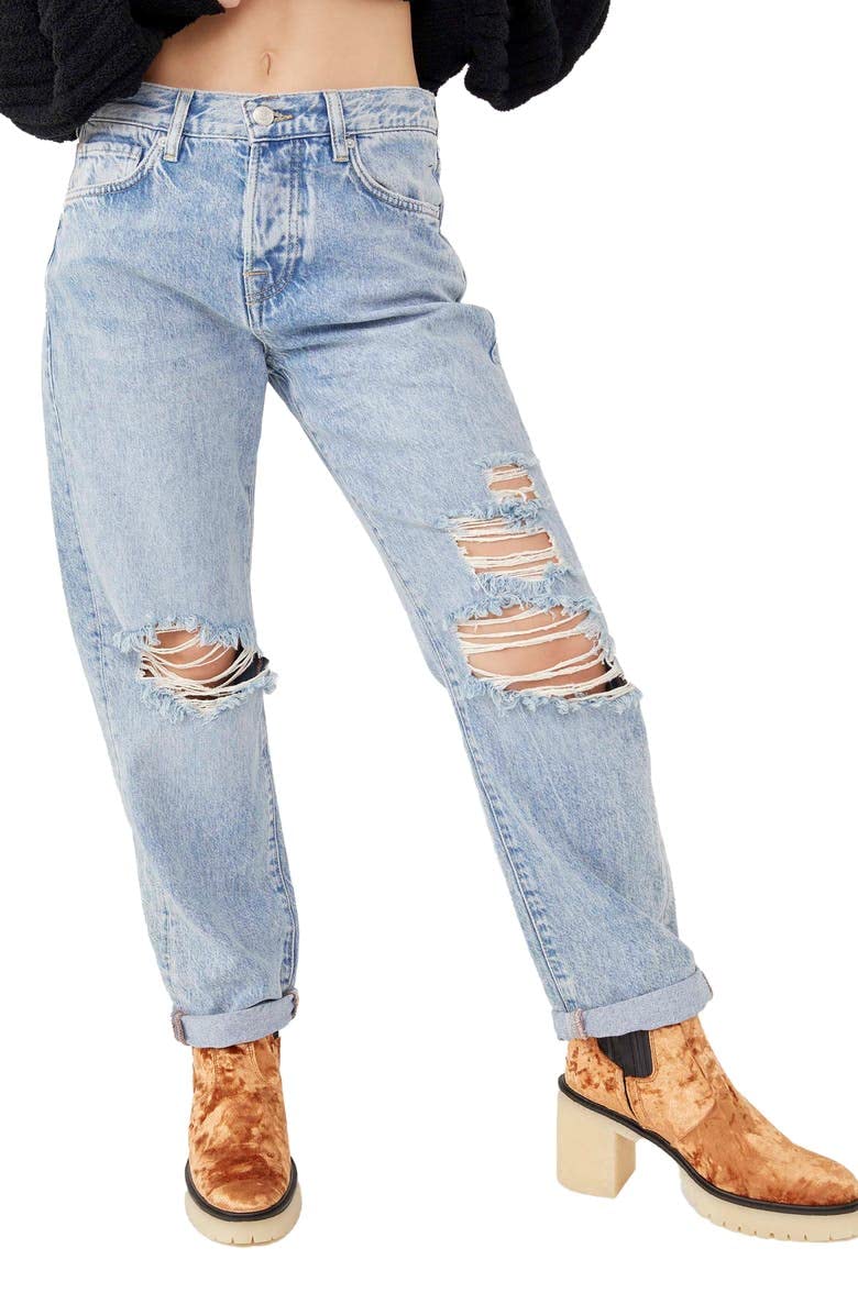 Free Women's Bren Boyfriend Jeans - High Waist Distressed Denim Pants for Casual Wear & Everyday Outfits