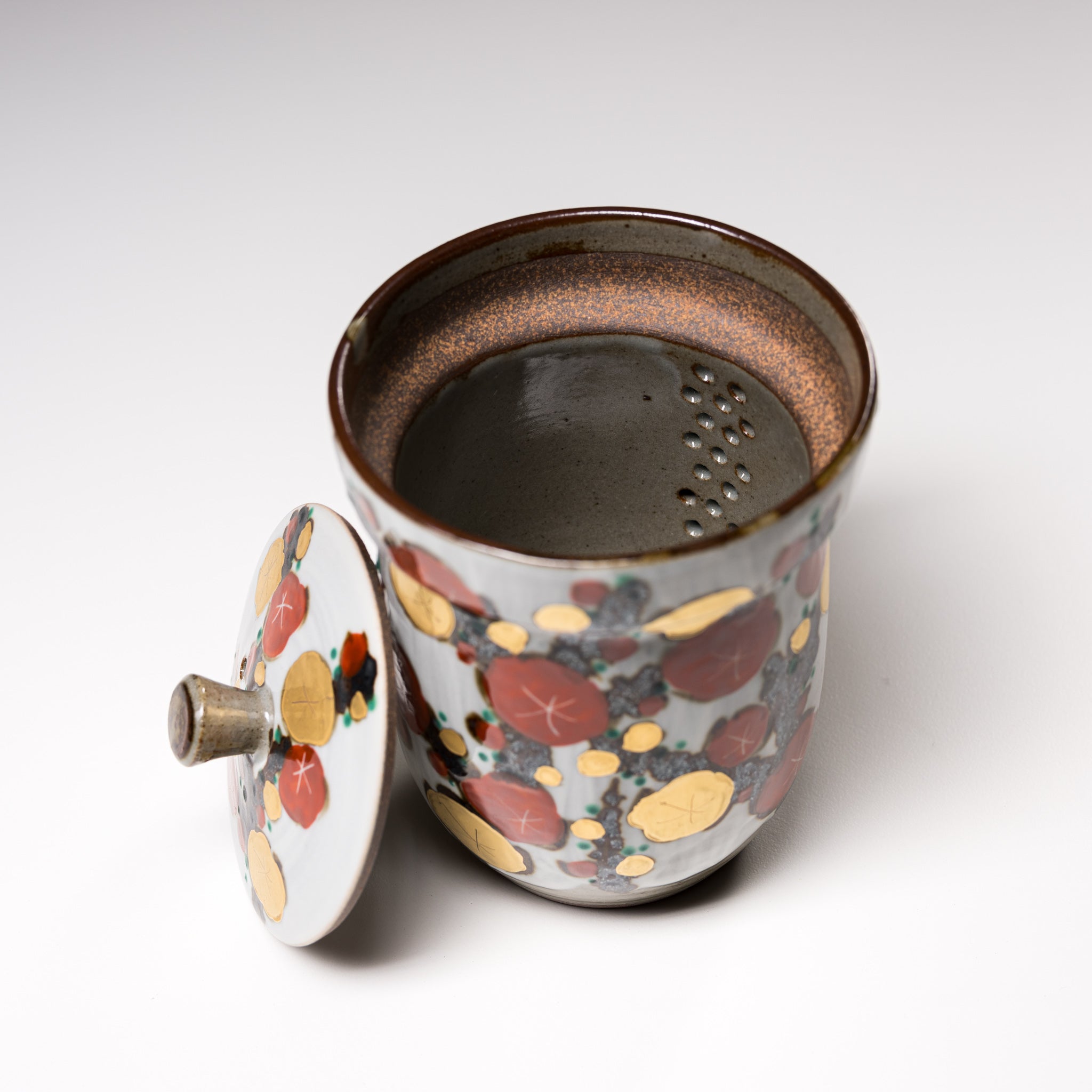 Handmade Kyoto Kiyomizu Ware Hohin Teapot - Golden Plum Design, Authentic Japanese Ceramic Teapot for Green Tea, Matcha & Sencha | Perfect for Tea Ceremonies, Home Decor & Gift Giving