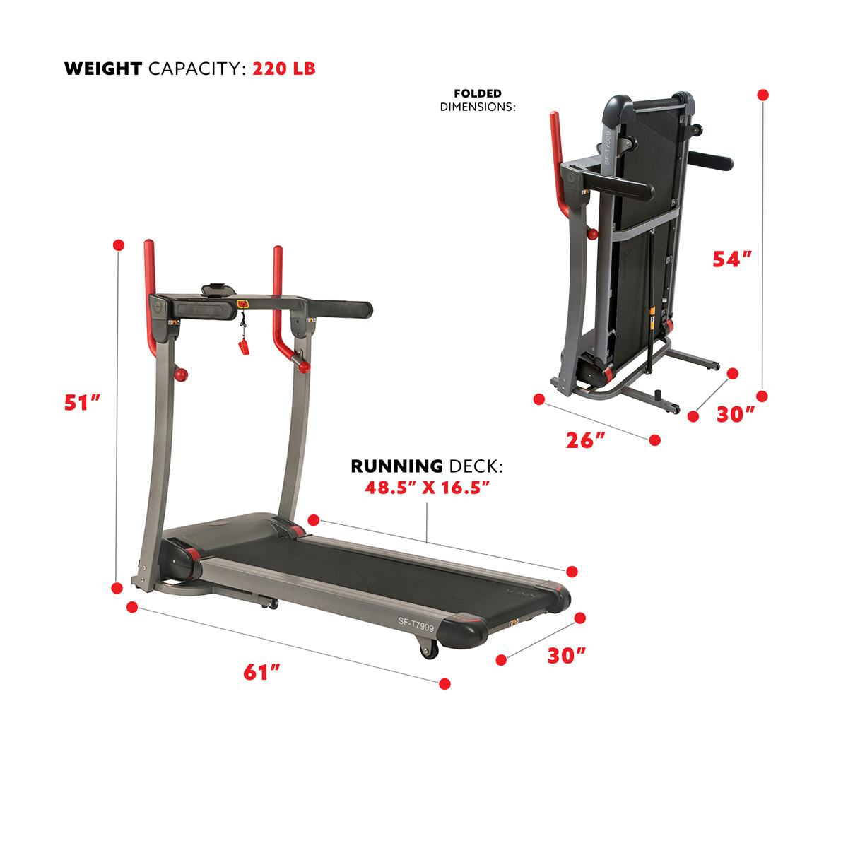 Folding Electric Treadmill with 12-Level Auto Incline, LCD Display & Heart Rate Monitor - SF T7909 | Perfect for Home Gym, Cardio Workout & Small Spaces
