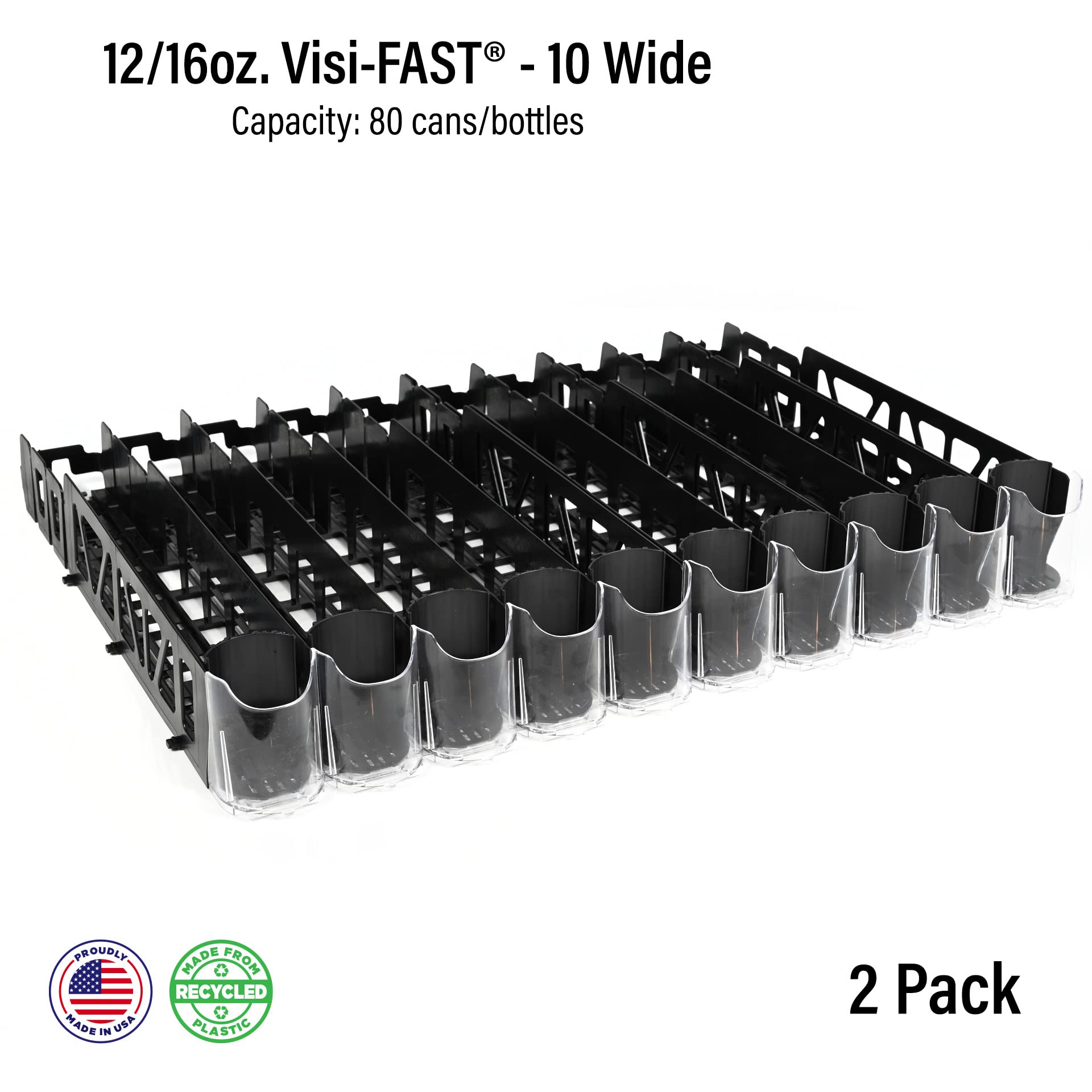 Visi-FAST Spring Push Drink Dispenser - 12/16 oz Beverage Organizer for Cans & Bottles - Fridge Storage for Home & Commercial Use (2-Pack) - Perfect for Parties, Offices & Kitchen Organization