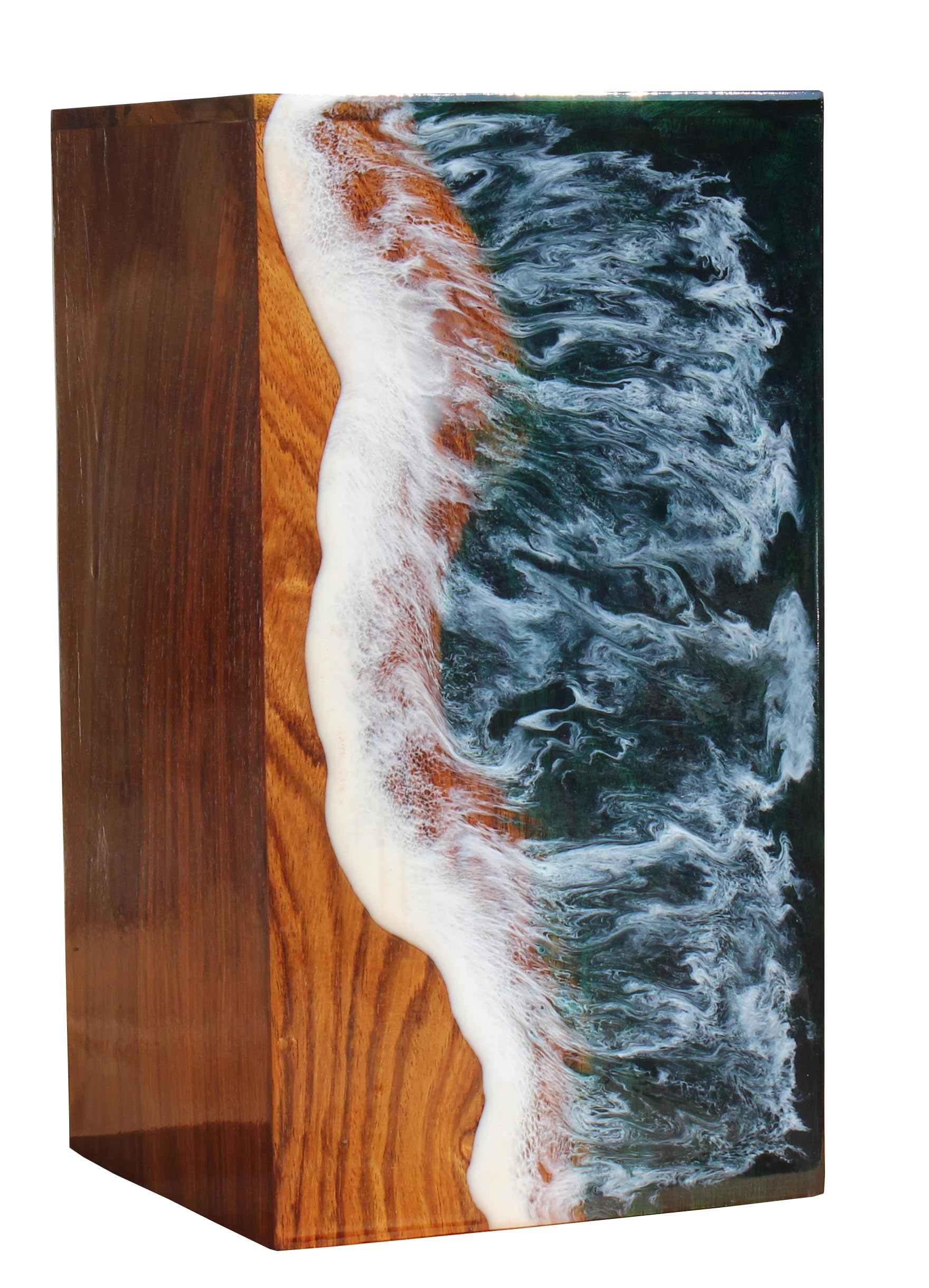 Ocean-Themed Wooden Resin Cremation Urn for Ashes - Handcrafted Coastal Memorial Urn for Adult Male - Perfect for Beach Memorials, Home Display & Celebration of Life Ceremonies