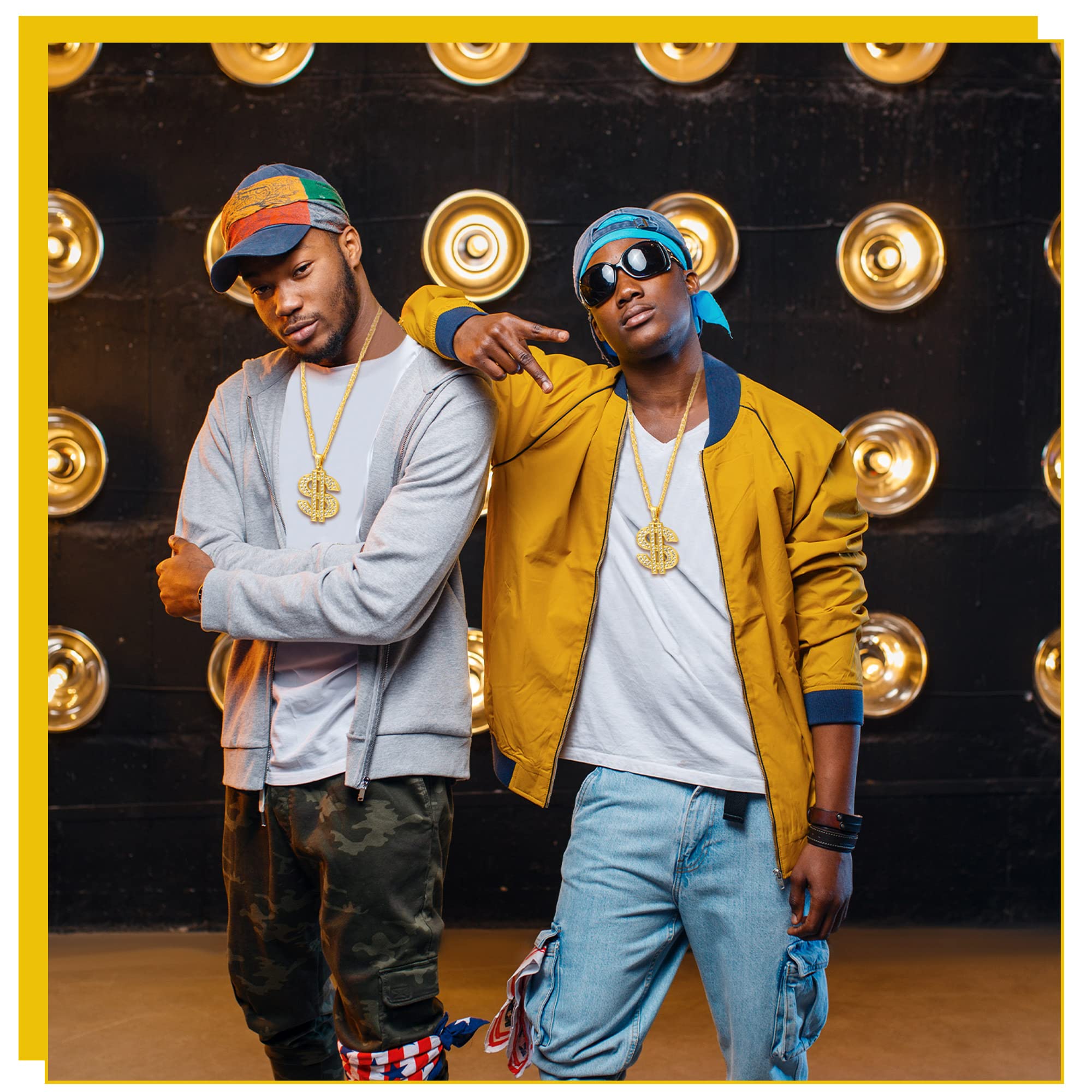 Tatuo 2-Piece Gold Plated Chain Necklace Set for Men with Dollar Sign Pendant - Hip Hop Jewelry for Streetwear & Urban Fashion | Perfect for Parties, Concerts and Everyday Style