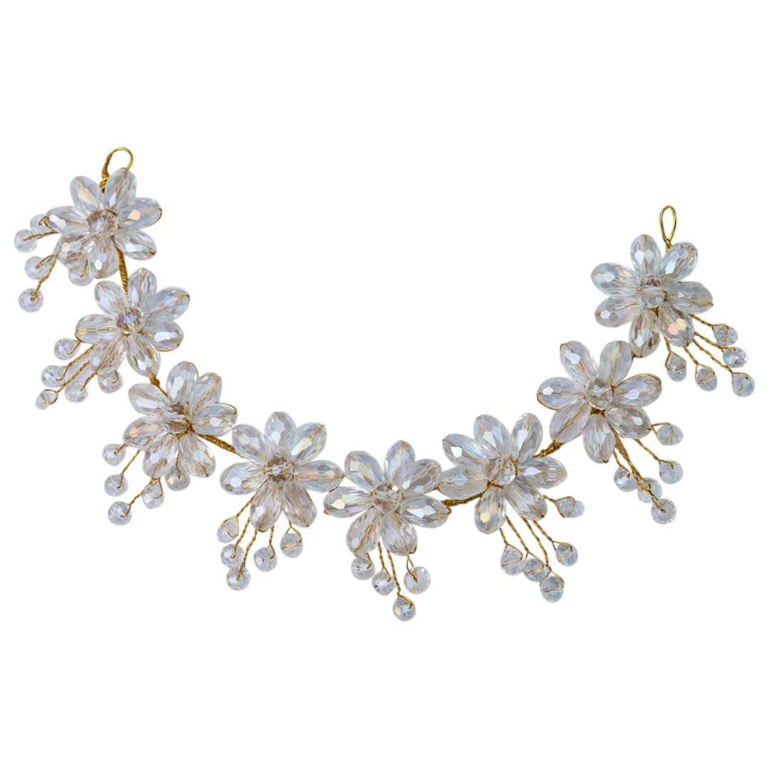 Golden Pearl Floral Hair Vine Headband - Softwrap Hair Accessories with Crystals for Bridal, Wedding, Girls & Women (Free Size) - Perfect for Special Occasions, Prom & Parties