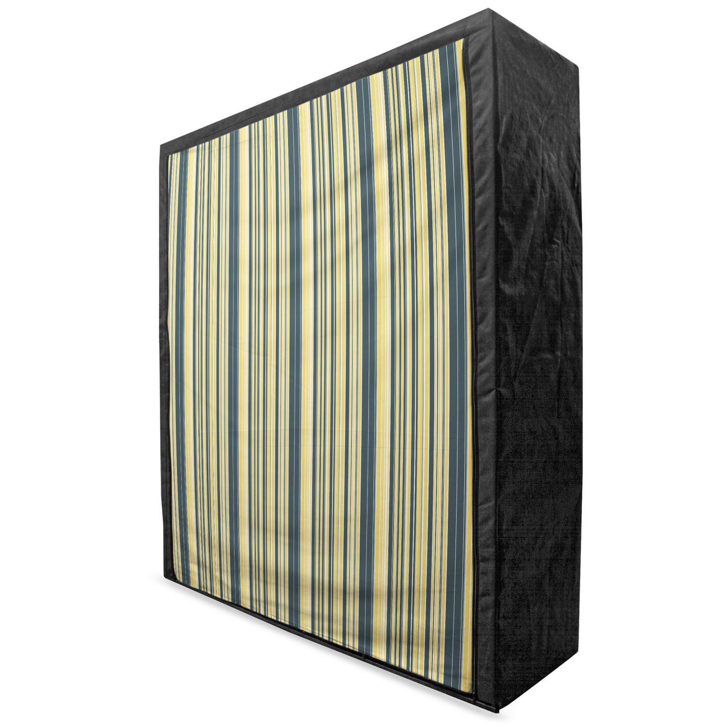 Ambesonne Geometric Portable Fabric Wardrobe - Retro Barcode Pattern with Straight Parallel Lines, Dark Blue Grey Yellow Clothing Organizer with Shelves, 59 Inch - Perfect for Bedroom, Closet, Dorm Room & Small Space Storage Solutions