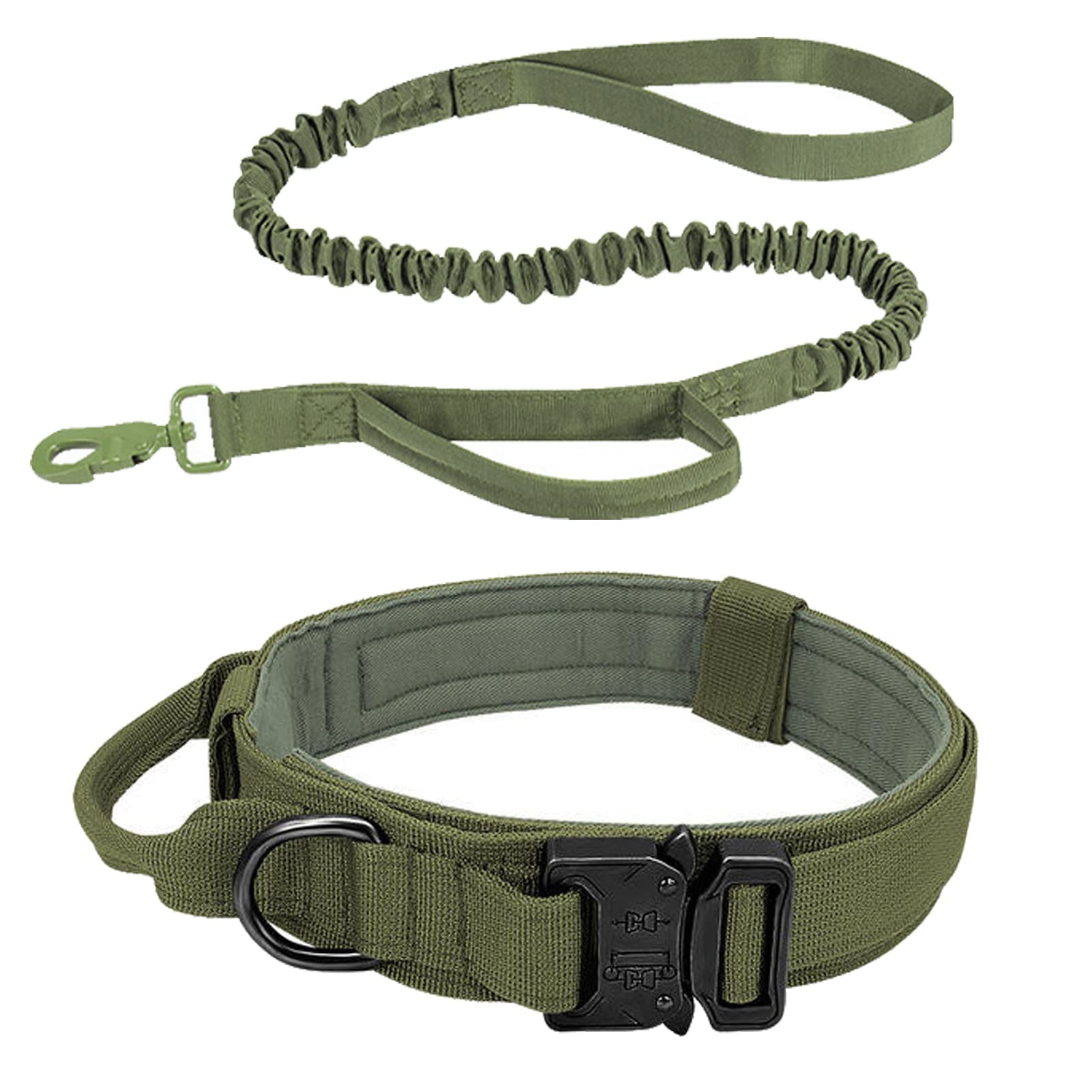 Tactical Dog Collar - Heavy Duty Adjustable Nylon Military Collar with Metal Buckle & Handle for Medium & Large Dogs - Perfect for Training, Hiking & Outdoor Adventures (Green, Medium)