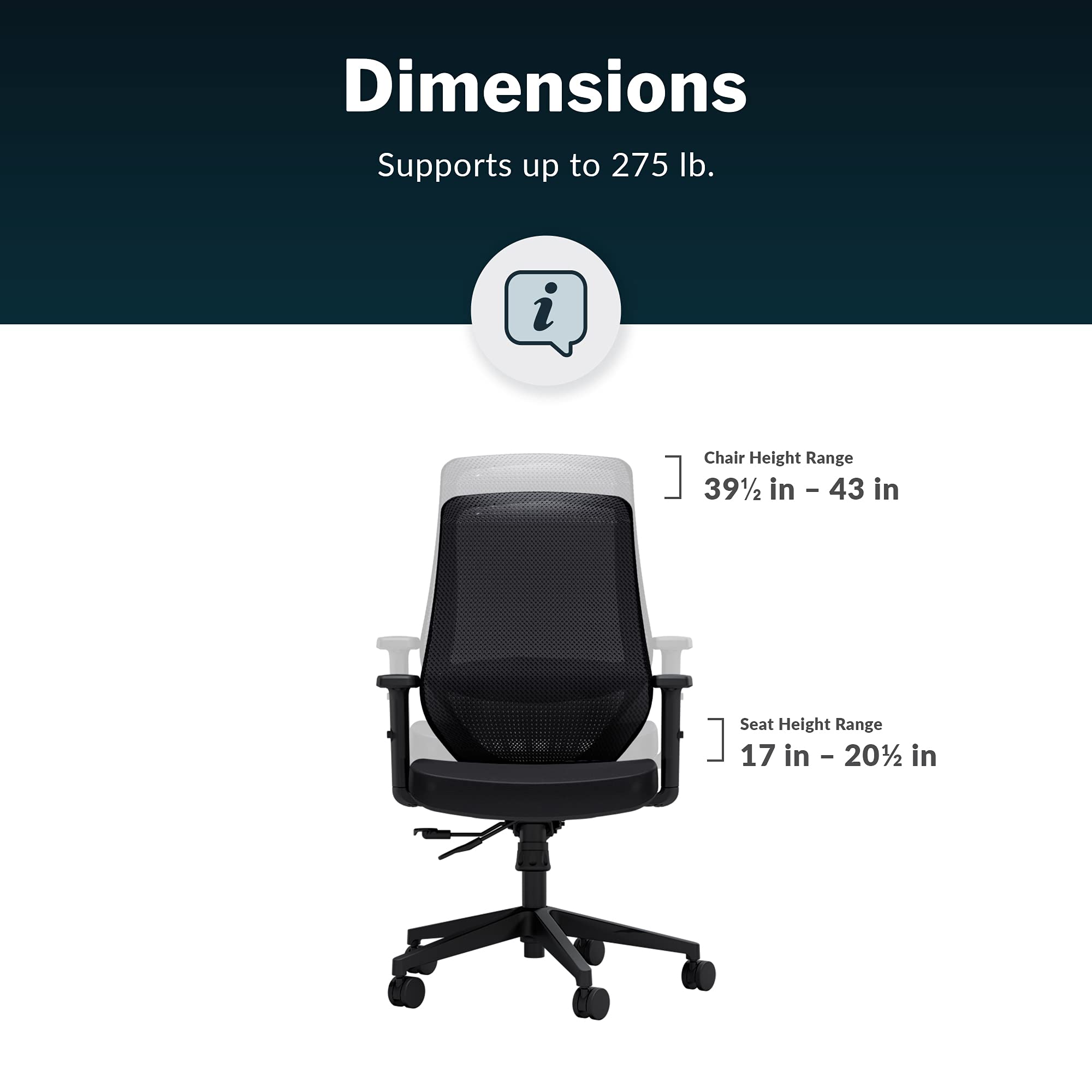 Varidesk Essential Task Chair - Ergonomic Mesh Office Chair with Adjustable Height, Lumbar Support & Breathable Backrest - Perfect for Home Office, Computer Work & Gaming Setup - Black (Easy Assembly)