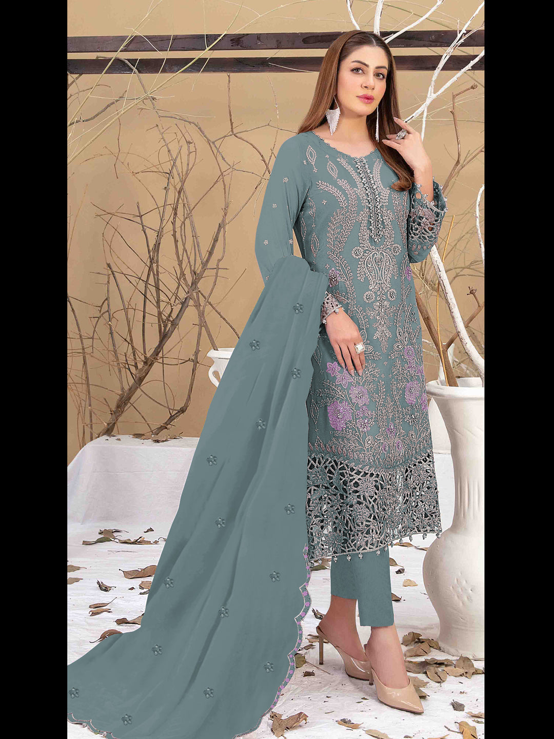 Elegant Aqua Green Semi-Stitched Designer Pant Suit with Multi-Thread Hand Embroidery - Perfect for Weddings, Parties & Special Occasions