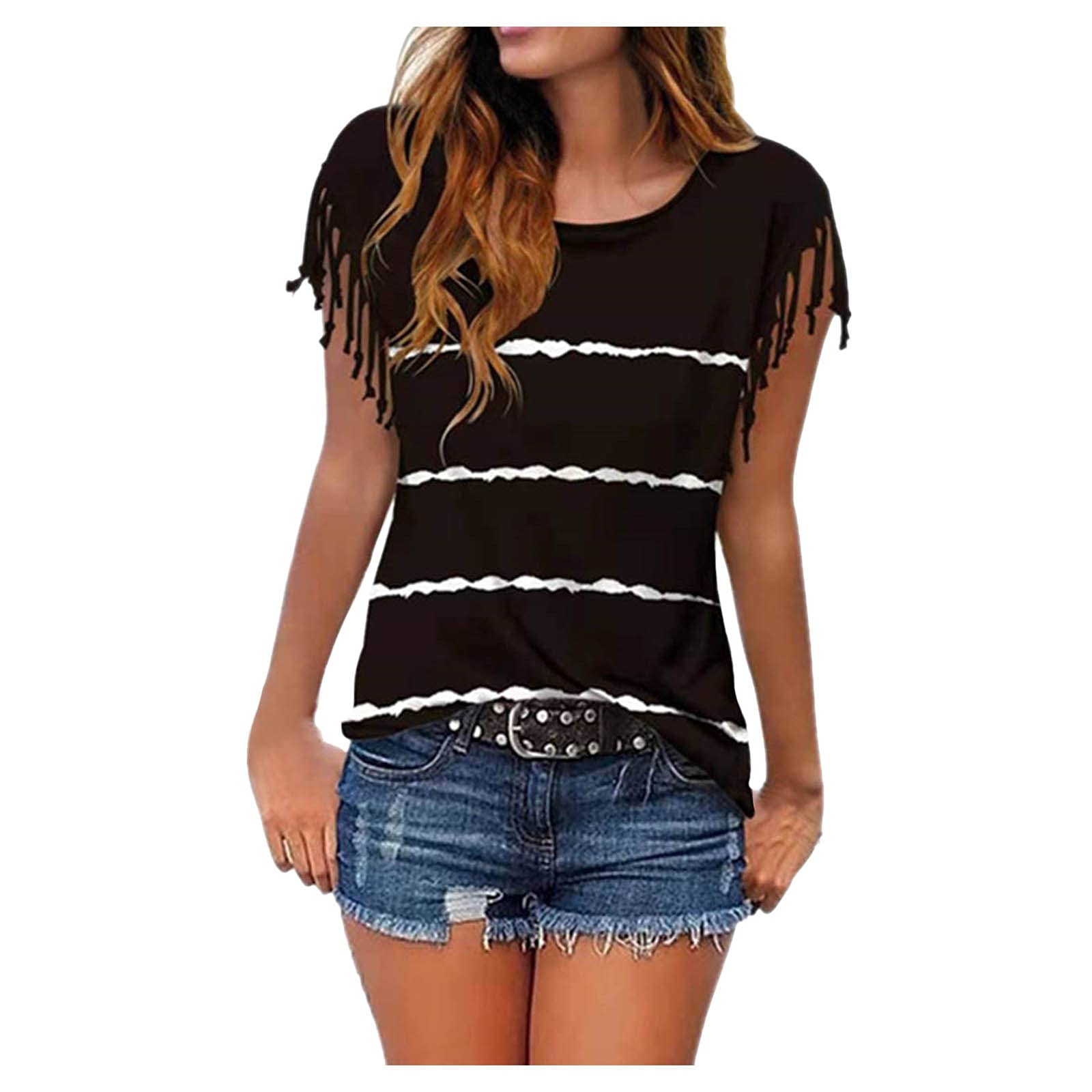 Women's Summer Lace T-Shirts - Short Sleeve V-Neck Polka Dot Blouses for Casual Wear, Office & Date Night | Trendy 2022 Fashion Tops