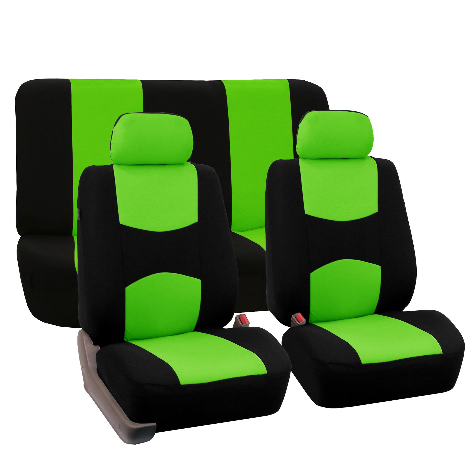 TLH Automotive Universal Car Seat Covers Full Set with Steering Wheel Cover & Seat Belt Pads - Premium Flat Cloth Interior Accessories for Cars, Trucks & SUVs (Green) | Perfect for Road Trips, Daily Commutes & Vehicle Protection