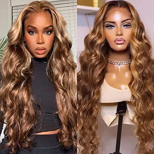 UNICE 18 Inch Body Wave Ombre Blonde Highlight Human Hair Lace Front Wig - 10A Brazilian Remy Hair, Pre-Plucked, 150% Density, 13x5x1 T-Part Lace Frontal for Women - Perfect for Daily Wear, Parties, Cosplay & Special Occasions
