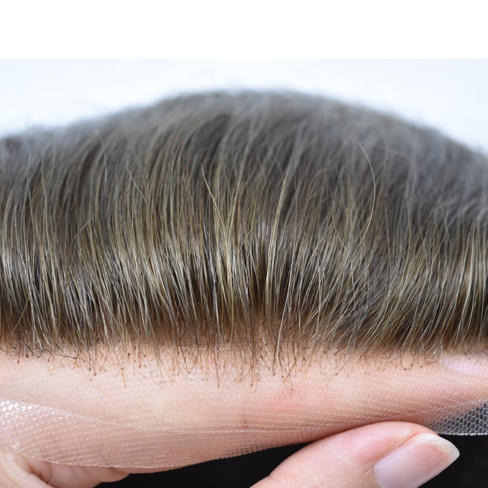 Premium Swiss Lace Toupee for Men - 8x10 Human Hair Replacement System (Medium Light Brown #5, 110% Density) - Natural Looking Hairpiece for Thinning Hair & Baldness Cover - Perfect for Daily Wear, Special Occasions & Confidence Boost