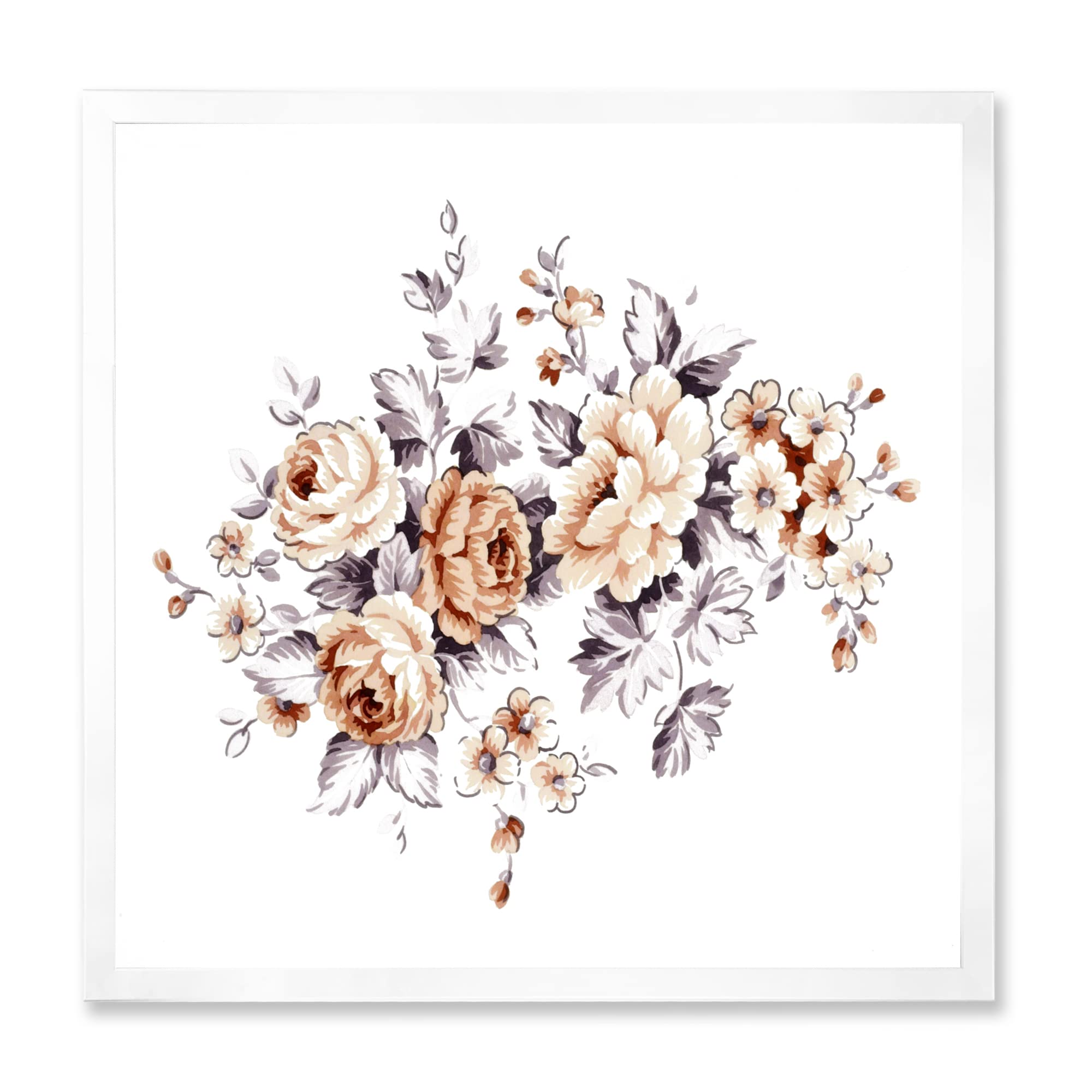 DesignQ Pink Wild Roses Traditional Framed Wall Art - Vintage Floral Home Decor for Living Room, Bedroom & Office | Ready to Hang Canvas Painting