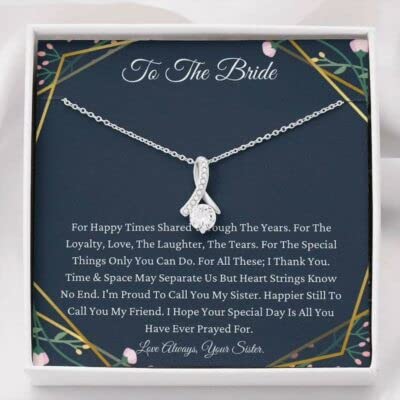 Personalized Sister to Bride Necklace - Heart Diamond Charm Pendant with Gift Box & Message Card - Perfect for Anniversaries, Weddings & Special Occasions