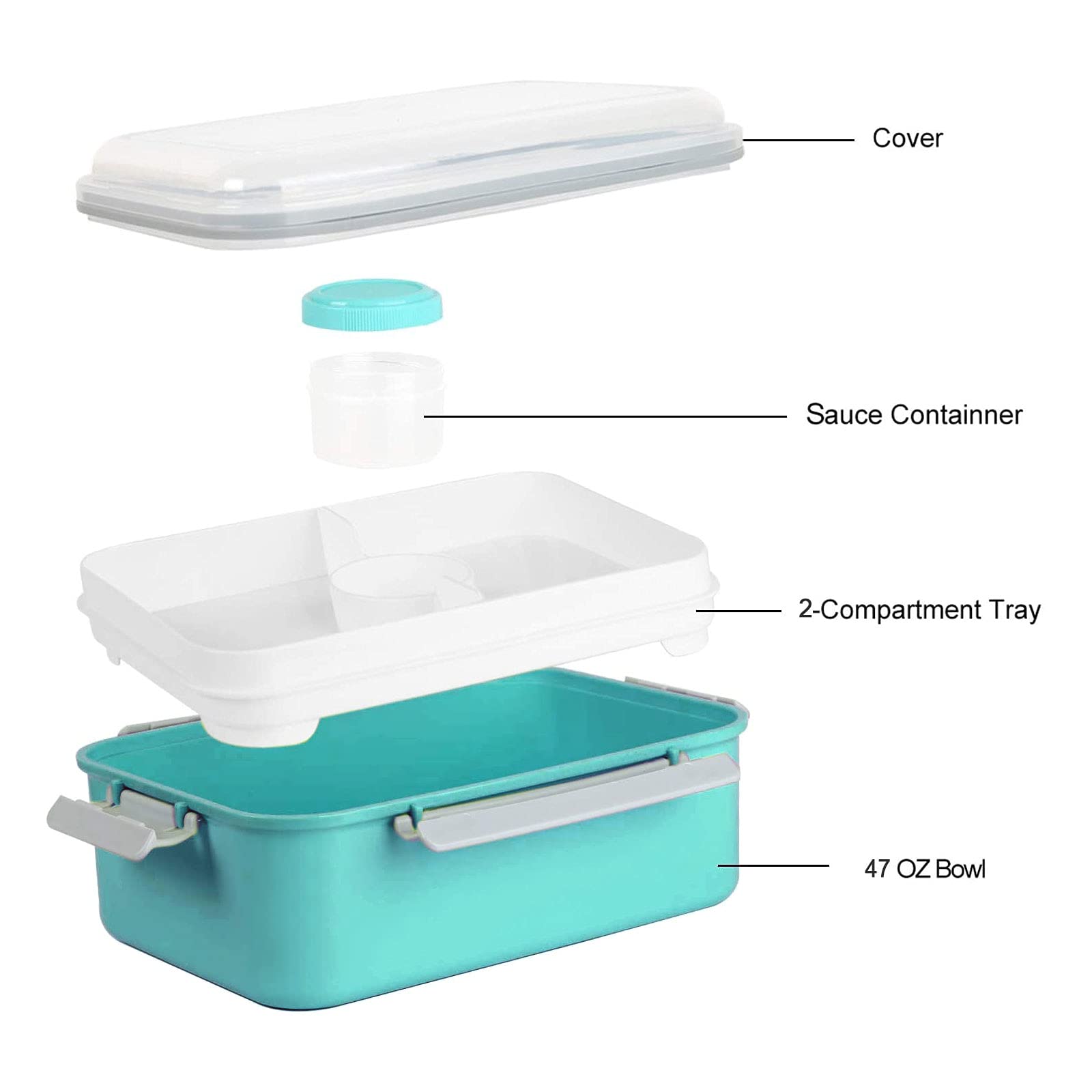3 Pack 47oz Bento Box Meal Prep Containers with Lids - Reusable Salad Lunch Box with Removable Tray & Dressing Pots - Microwave Safe Food Storage for Kids & Adults - Perfect for Office Lunch, Picnics & Meal Prepping