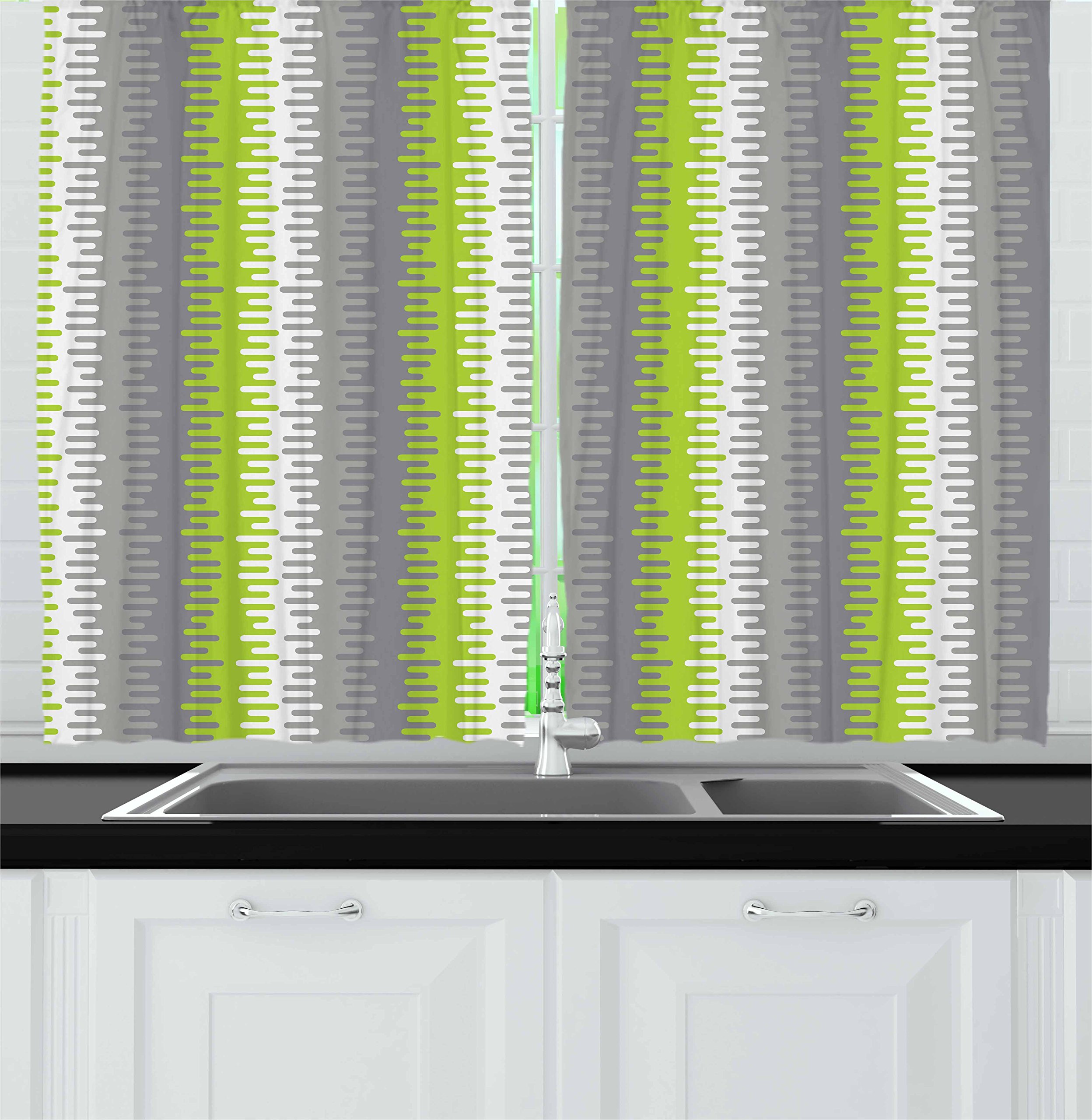 Ambesonne Abstract Kitchen Curtains Set of 2 Panels - Modern Wavy Stripes Pattern with Colorful Vertical Mosaic Design - 55