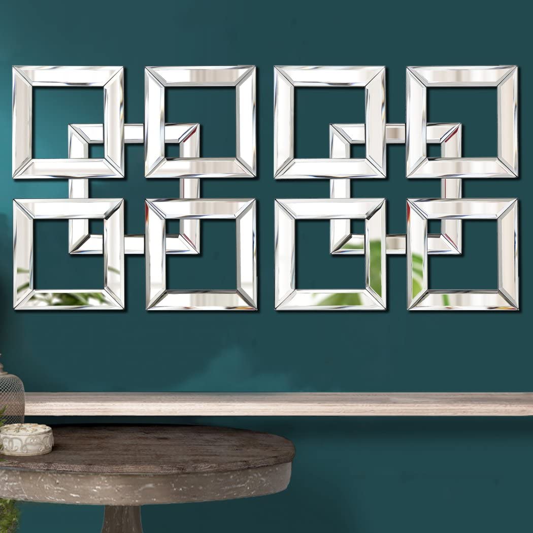 QMDECOR 2 Pack Silver Mirrored Wall Decor - 12.2x12.2 Inch Square Modern Decorative Mirrors for Home, Bedroom, Living Room, Bathroom - DIY Wall-Mounted Vintage Glam Accent Mirrors for Chic Home Decor