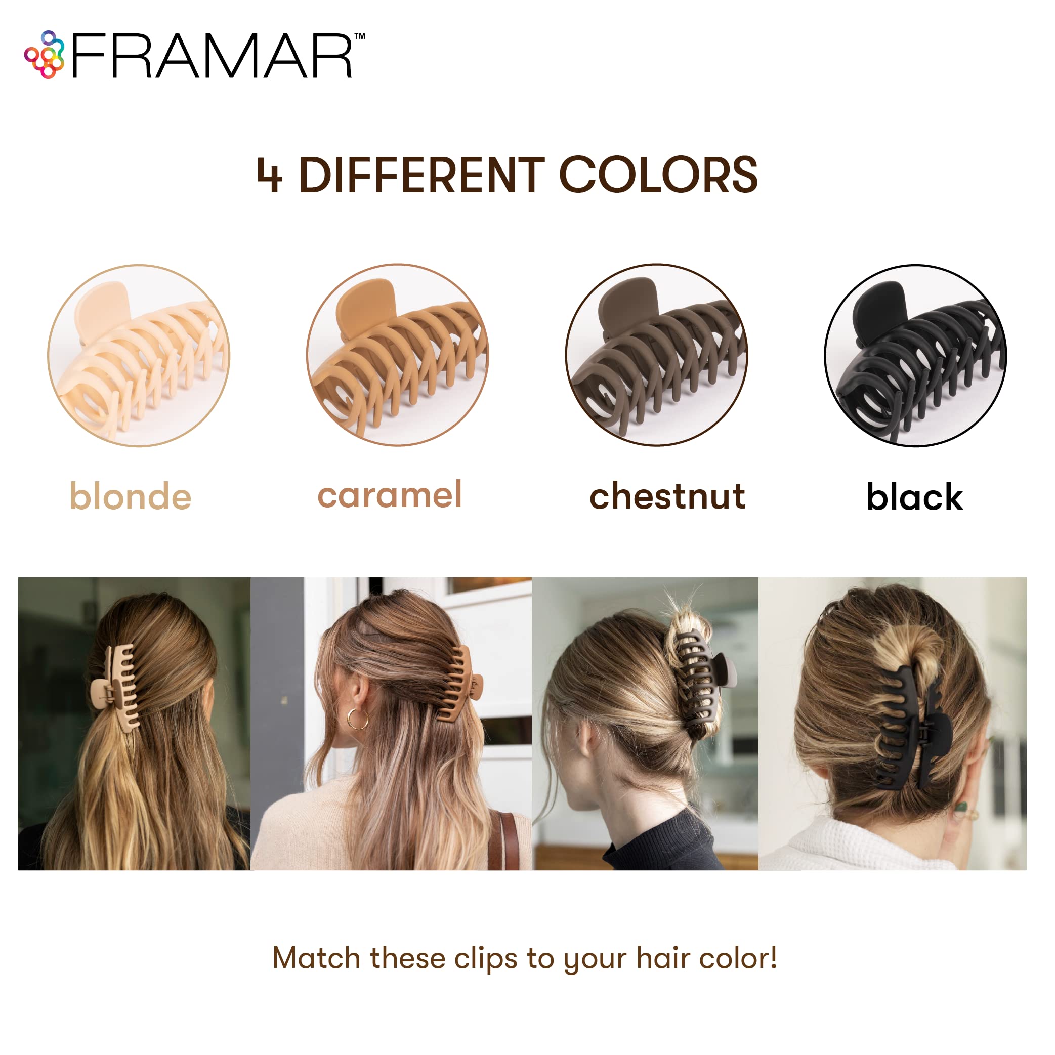 FRAMAR Extra Large Claw Clips for Thick Hair - Non Slip Matte Finish Hair Claws Pack (6-Piece) | Strong Hold Hair Clips for Women | Perfect for Ponytails, Buns & Updos | Hair Accessories for Daily Use & Special Occasions