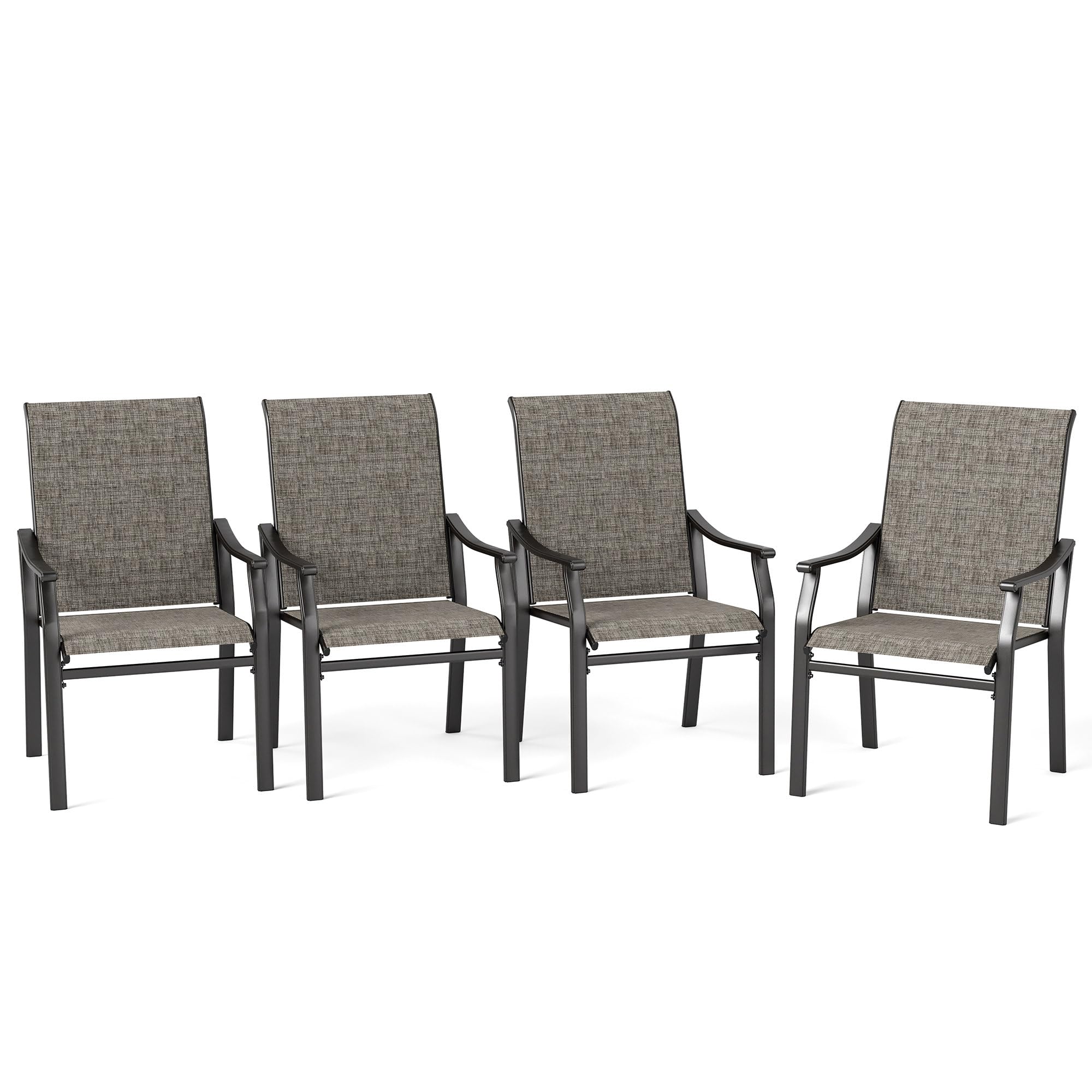 MFSTUDIO 4-Piece Outdoor Patio Dining Chairs Set - Heavy Duty All-Weather Resistant Metal Frame Sling Chairs with Backrest & Armrest (Grey) - Perfect for Backyard, Garden, Poolside & Patio Relaxation