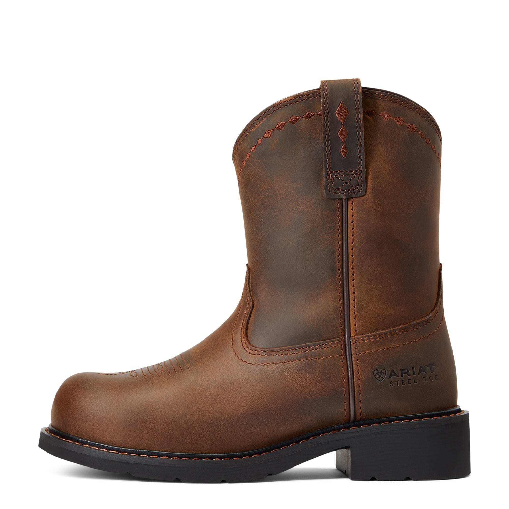 Fatbaby Work Women's Pull-On Steel Toe Work Boots - Brown Safety Shoes for Construction, Warehouse & Outdoor Work