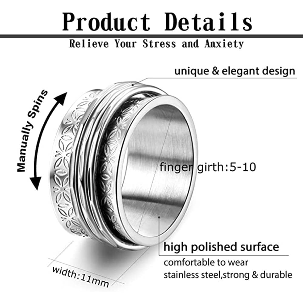 OIDIMS Stainless Steel Spinner Rings for Anxiety Relief - Rotating Fidget Rings for Women & Men, Stress Relief Jewelry, Couple Promise Rings, Valentine's Day Birthday Gifts - Perfect for ADHD, Anxiety & Everyday Wear