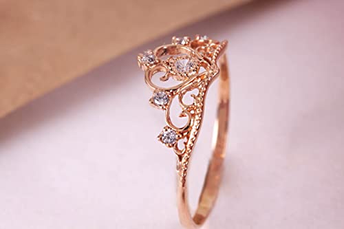 14K Rose Gold Wedding Ring for Women - Elegant Crown Engagement Ring with Zirconia, Art Deco Promise Ring, Proposal Ring for Bride (Rose Gold, Size 11.25) - Perfect for Anniversaries, Valentine's Day & Romantic Proposals