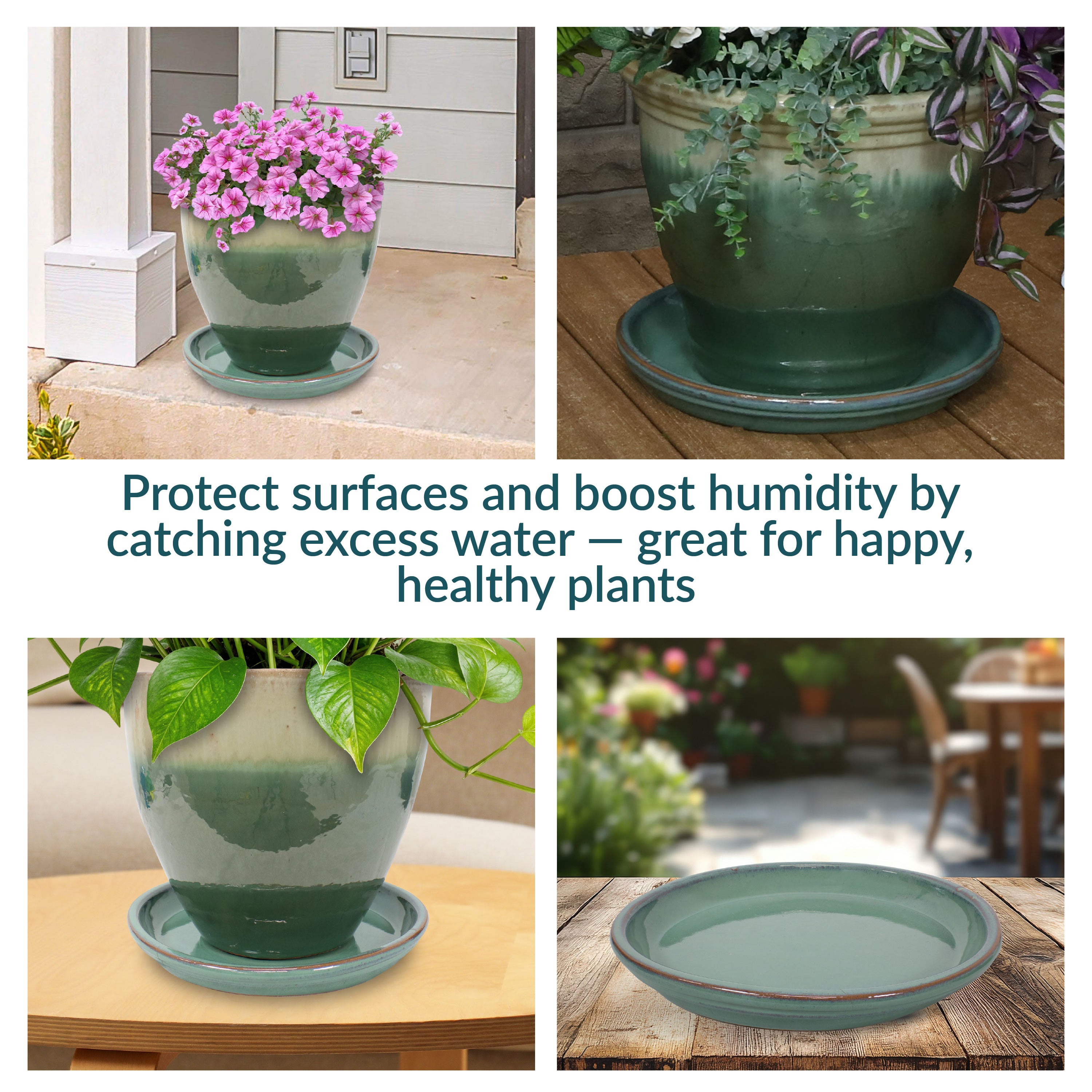 Sunnydaze 4-Pack Glazed Ceramic Plant Saucers for Indoor & Outdoor Potted Plants – Perfect for Home, Garden, and Patio Decor