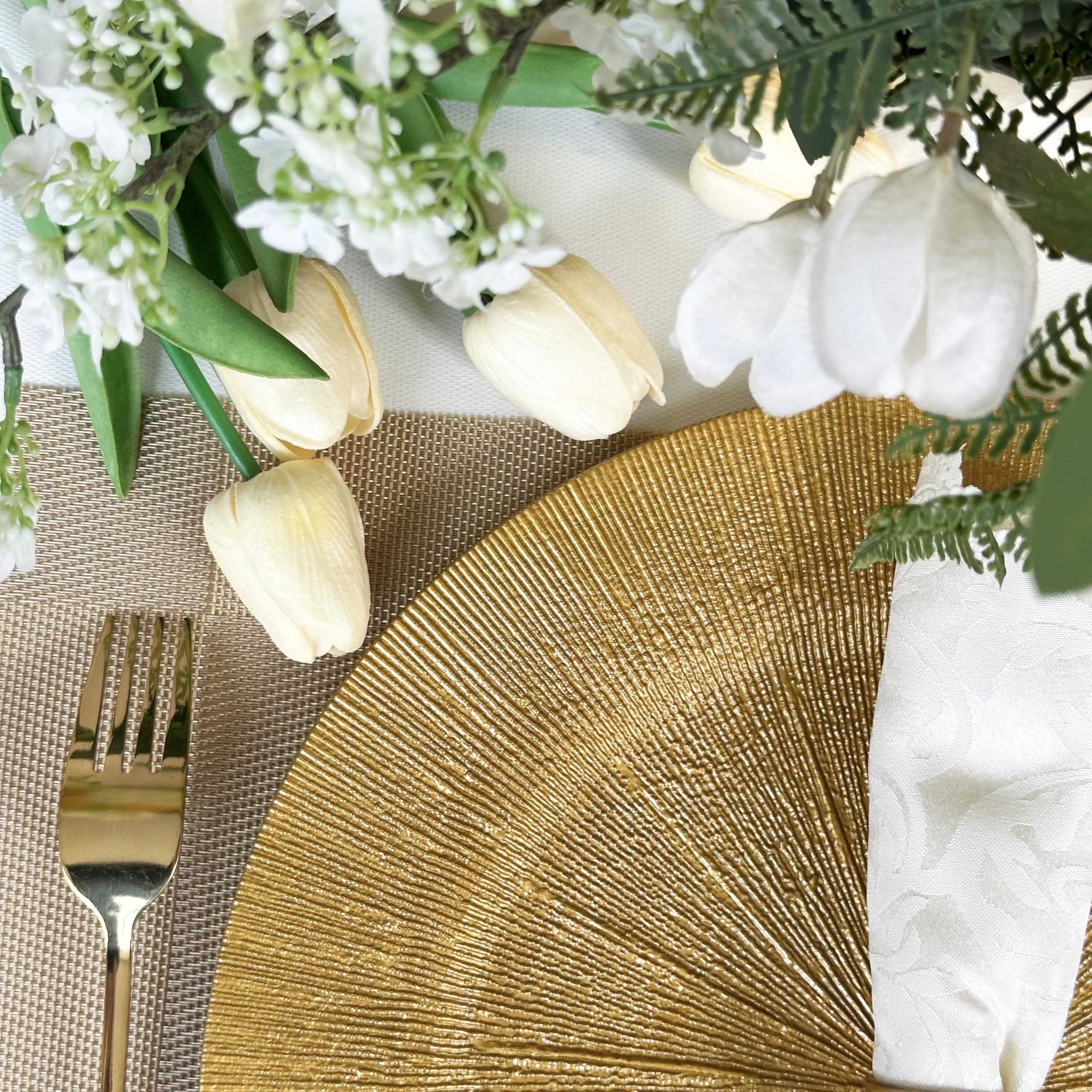 Henilosson 100 Pcs Pearlescent Gold Charger Plates - 13 Inch Reusable Plastic Wedding Plates for Party Decor, Floral Table Settings & Special Events - Elegant Dinnerware for Weddings, Banquets & Formal Gatherings