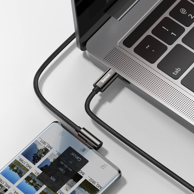 Baseus PD 100W 90° Right Angle USB C to USB C Fast Charging Cable 1M (3.3ft) - QC3.0 Certified L-Shaped Bend Charger Cord for MacBook Pro/Air, iPad Pro, Samsung Galaxy, Nintendo Switch & More - Perfect for Gaming, Bedside Charging & Car Use
