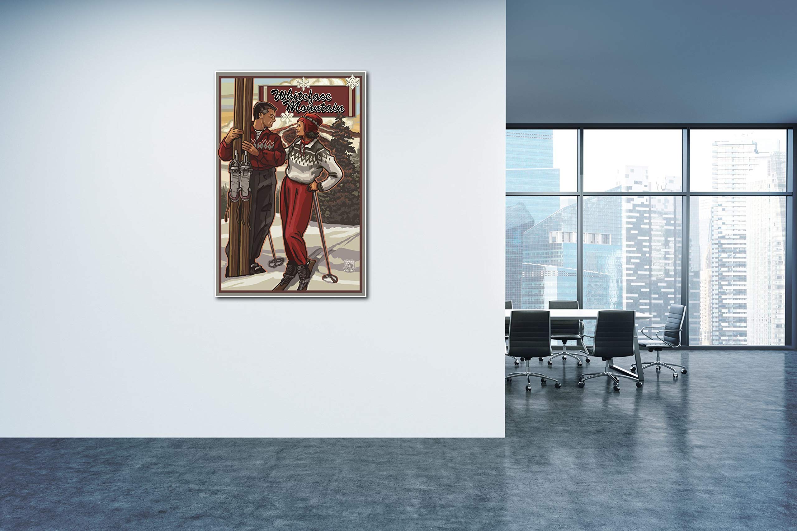 Whiteface New York Classic Skiers Giclee Art Print Poster - 30x45 Inch Travel Artwork by Paul A. Lanquist - Perfect for Ski Lodge, Cabin Decor & Winter Sports Enthusiasts
