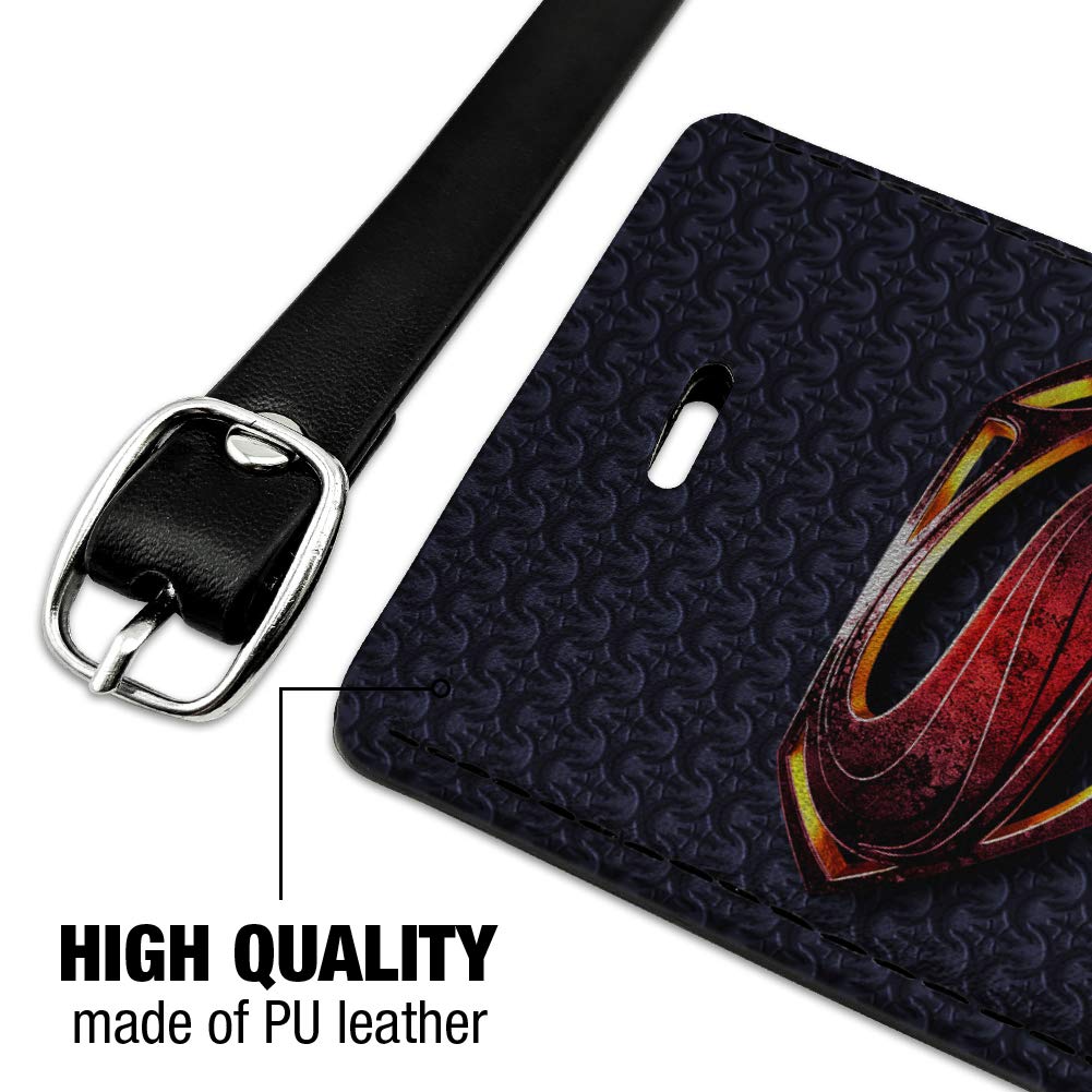 Justice League Superman Logo Leather Luggage Tag - Rectangle ID Card Holder for Travel Bags, Suitcases & Backpacks - DC Comics Movie Merchandise Gift for Fans
