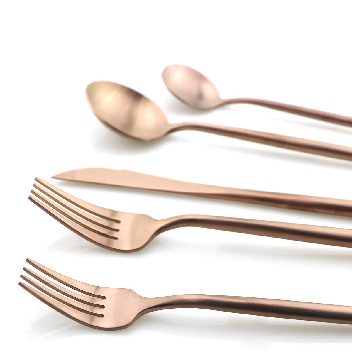 Gugrida 5-Piece Matte Rose Gold Flatware Set - 18/10 Stainless Steel Cutlery Set with Knife, Fork, Spoon, Dessert Fork & Teaspoon - Elegant Silverware for 1 Person - Perfect for Dining, Gifts & Special Occasions