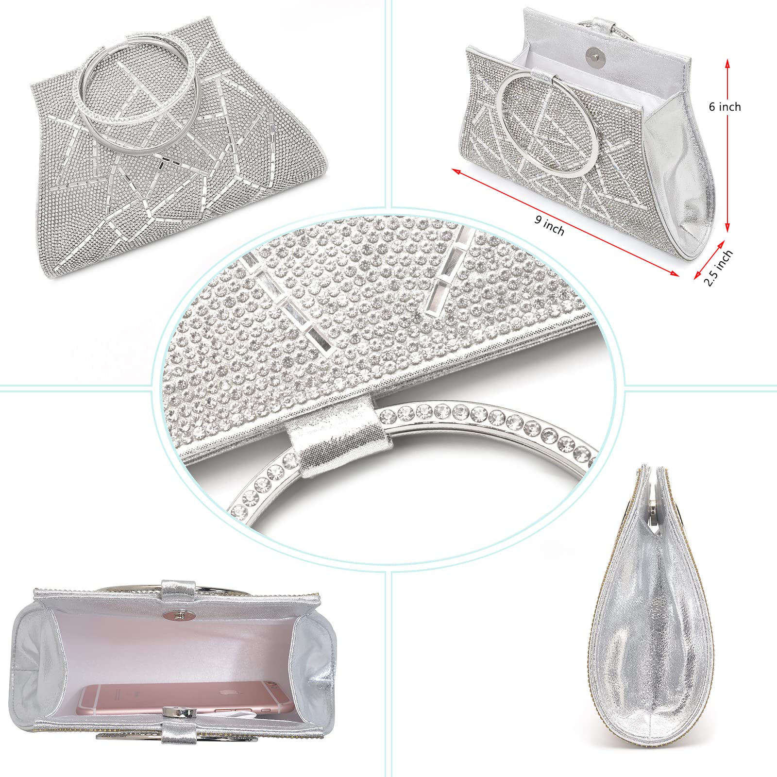 Elegant Crystal Clutch Purse for Bride & Bridesmaids - Women's Wristlet Evening Bag for Weddings, Prom & Special Occasions