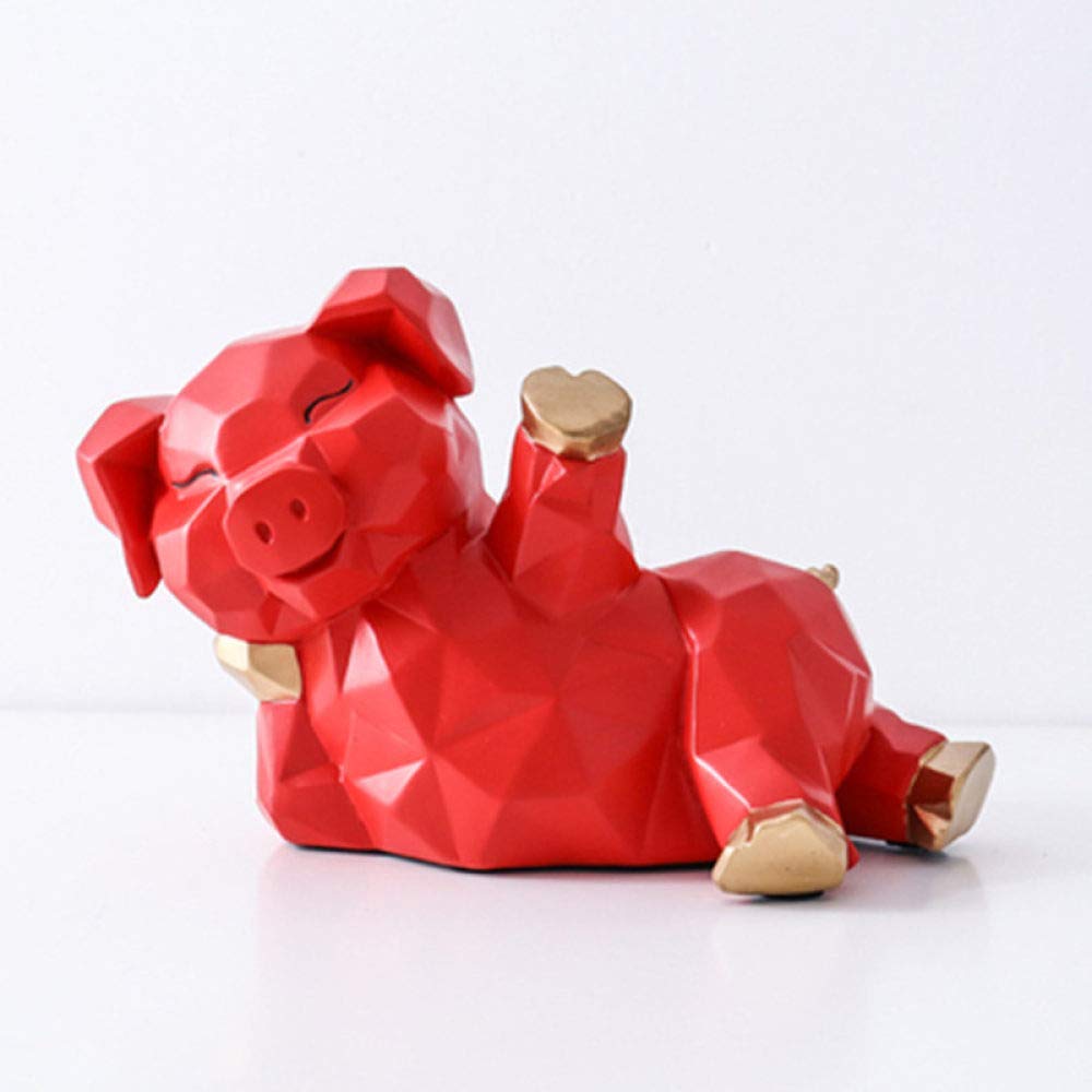 Nordic Creative Red Cute Pig Animal Sculpture Storage Box - Medium Size Home Decor for Living Room, Tissue Box Holder, Remote Control Organizer | Perfect for Coffee Table, Office Desk & Gift Giving