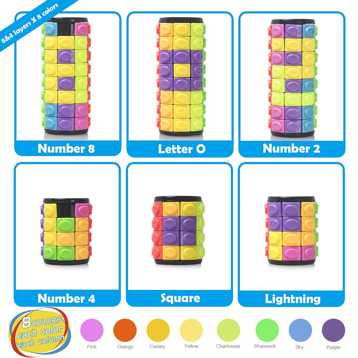 Rotating Slide Puzzle Fidget Toy - 8 Colors, 4 & 8 Layers with Detachable Pieces for Quick Play | Brain Teaser Game, Stress Relief Sensory Toy, Easter Gift Basket Stuffers | Perfect for Office, Classroom & Travel Entertainment