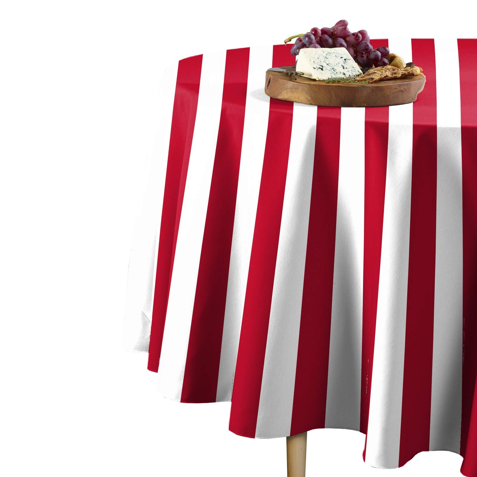 Premium Red and White Striped Cabana Round Tablecloth - 108