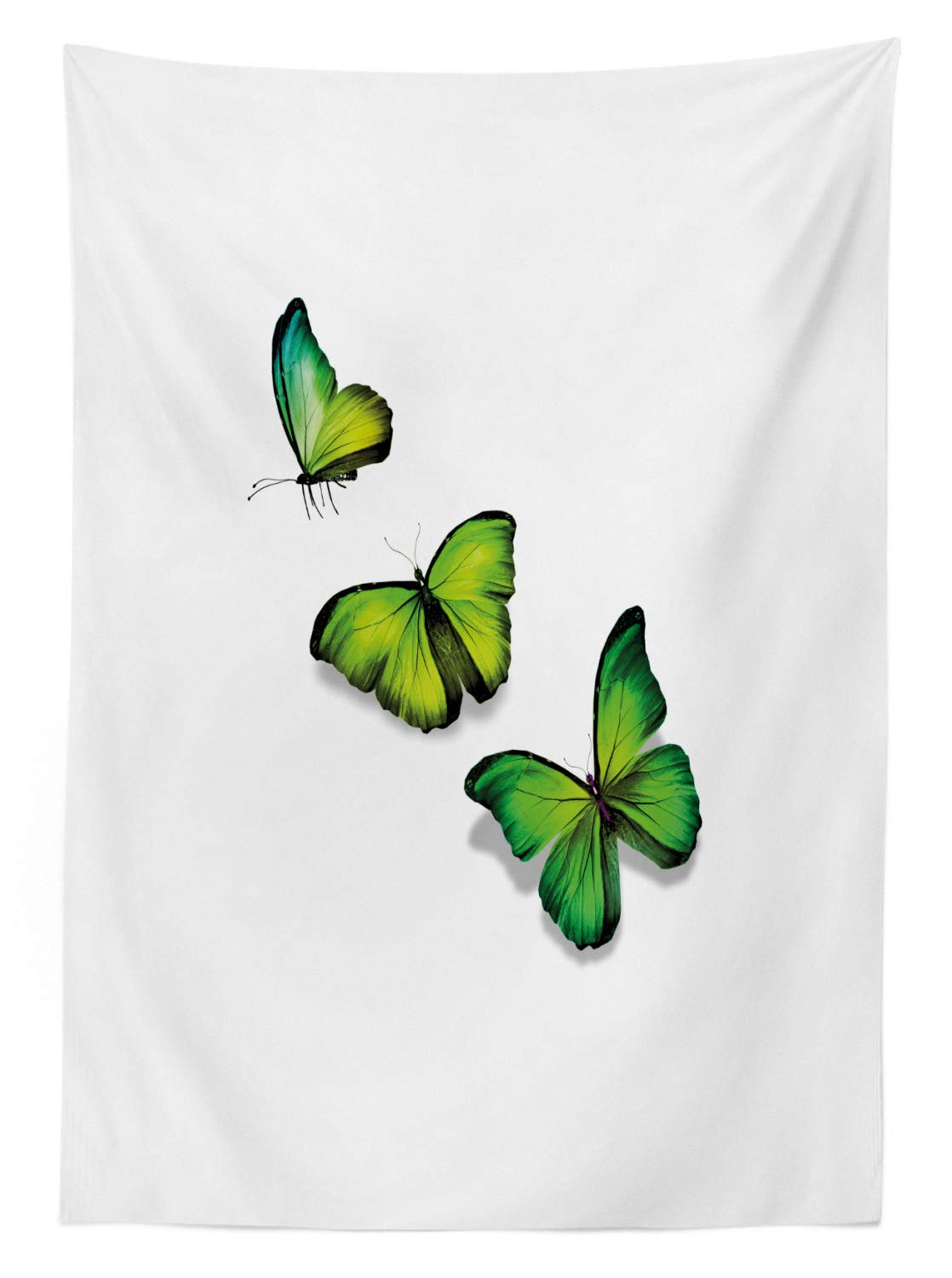 Ambesonne Green Outdoor Tablecloth - 3 Vibrant Butterflies Design on White Background, Spring Nature Theme, Washable Picnic Table Cover 58x84 Inches, Lime & Fern Green - Perfect for Garden Parties, BBQs, and Outdoor Dining