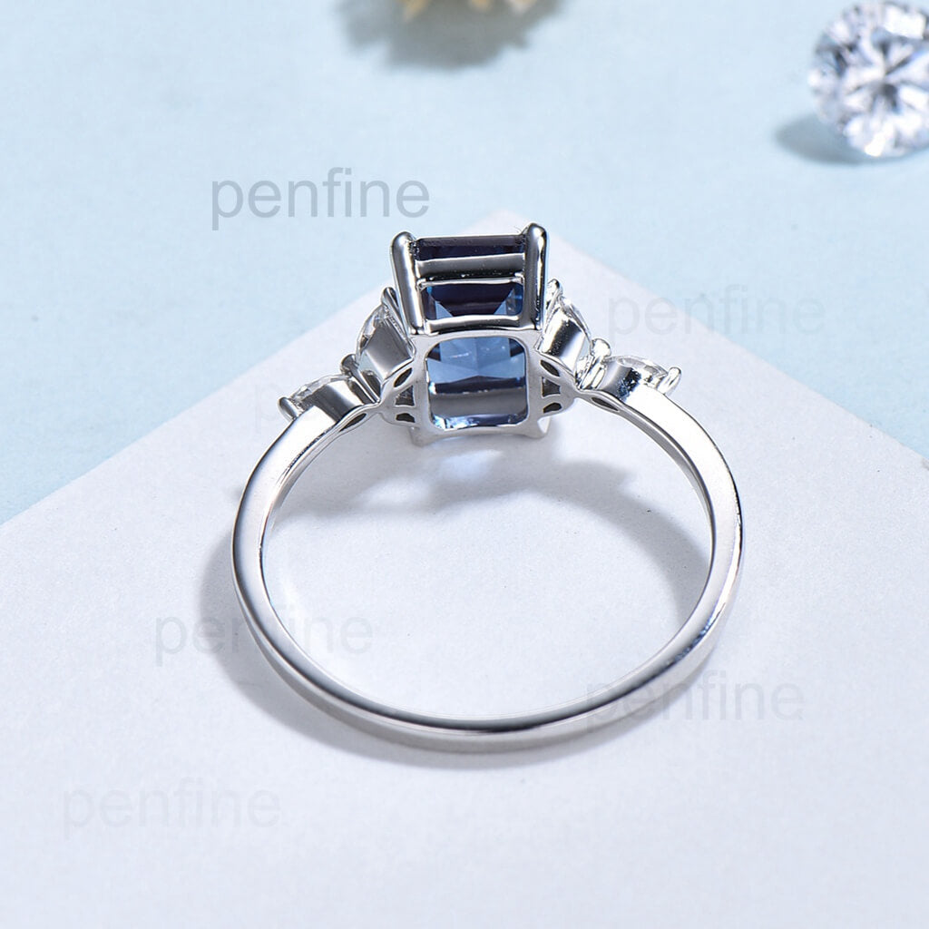 Emerald Cut Alexandrite Diamond Art Deco Engagement Ring in Rose Gold - Perfect for Vintage-Inspired Weddings & Anniversary Gifts