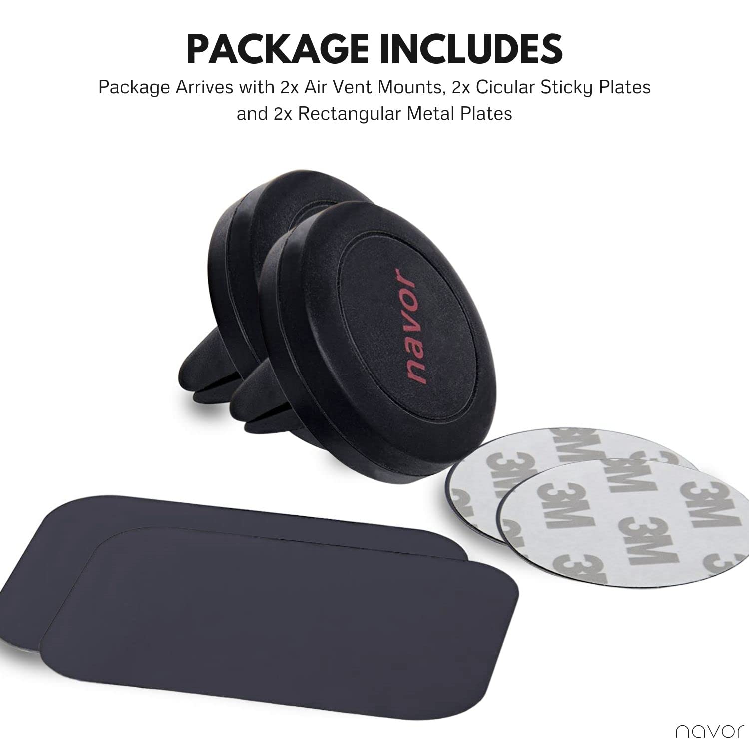 Navor Universal Air Vent Magnetic Car Phone Mount Holder - 2 Pack Black, Fast Swift-Snap Technology for iPhone, Samsung & Mini Tablets | Perfect for Commuting, Road Trips & GPS Navigation