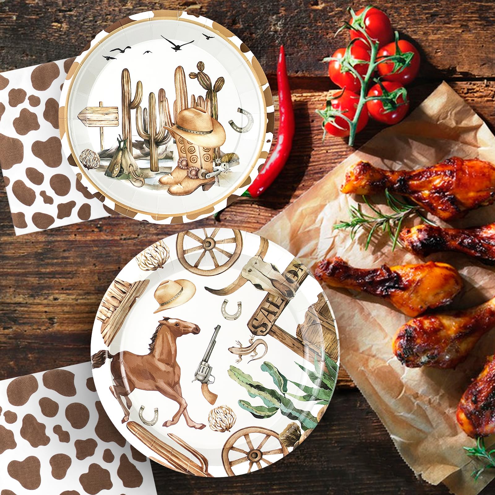180-Piece Cowboy Party Supplies Set for 60 Guests - Western Themed Paper Plates, Napkins & Decor Kit for Wild West Rodeo, Birthday, Baby Shower | Includes Dinner Plates, Dessert Plates & Napkins | Perfect for Cowboy-Themed Parties, Western Events & Ranch Celebrations