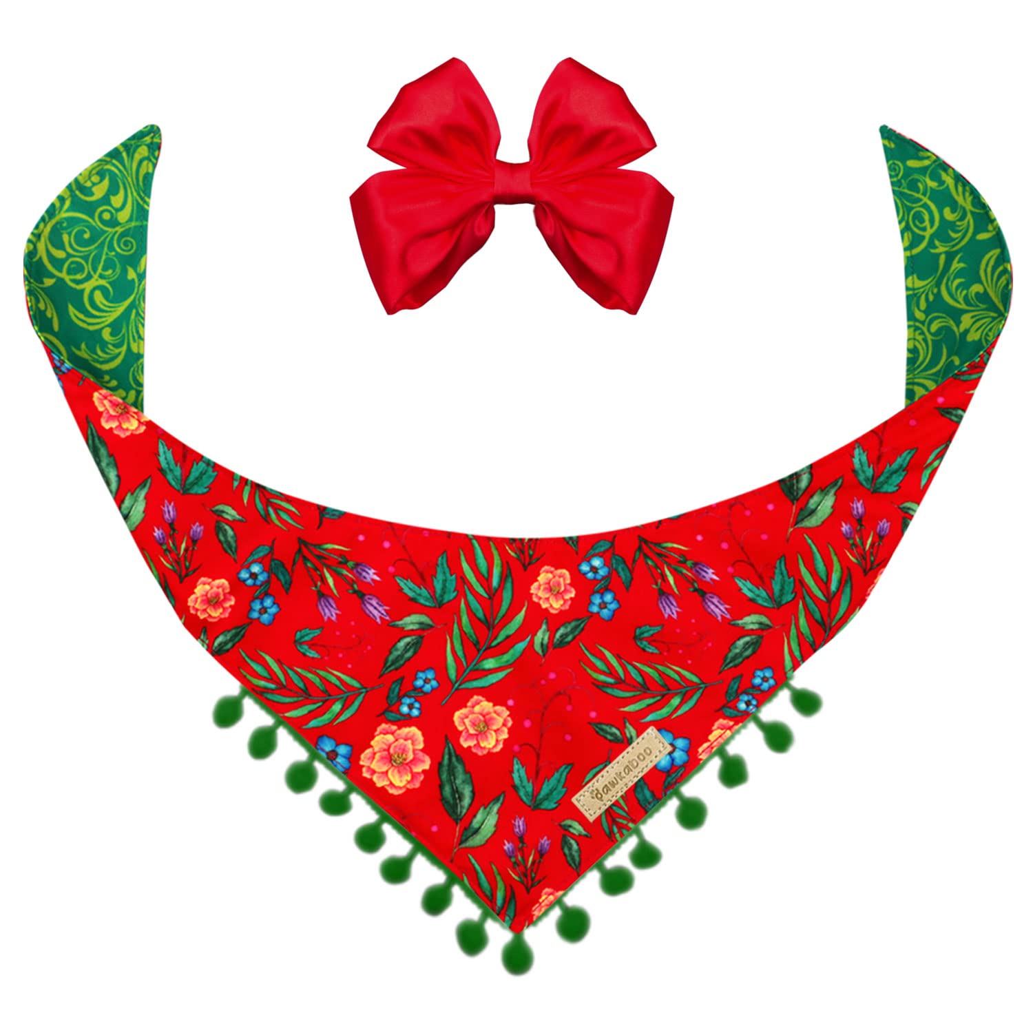 Reversible Pom Pom Dog Bandanas with Matching Hair Bow - Soft & Durable Pet Bibs & Scarves for Small to Medium Dogs - Adjustable Fit for Boys & Girls - Perfect for Holidays, Birthdays & Daily Walks