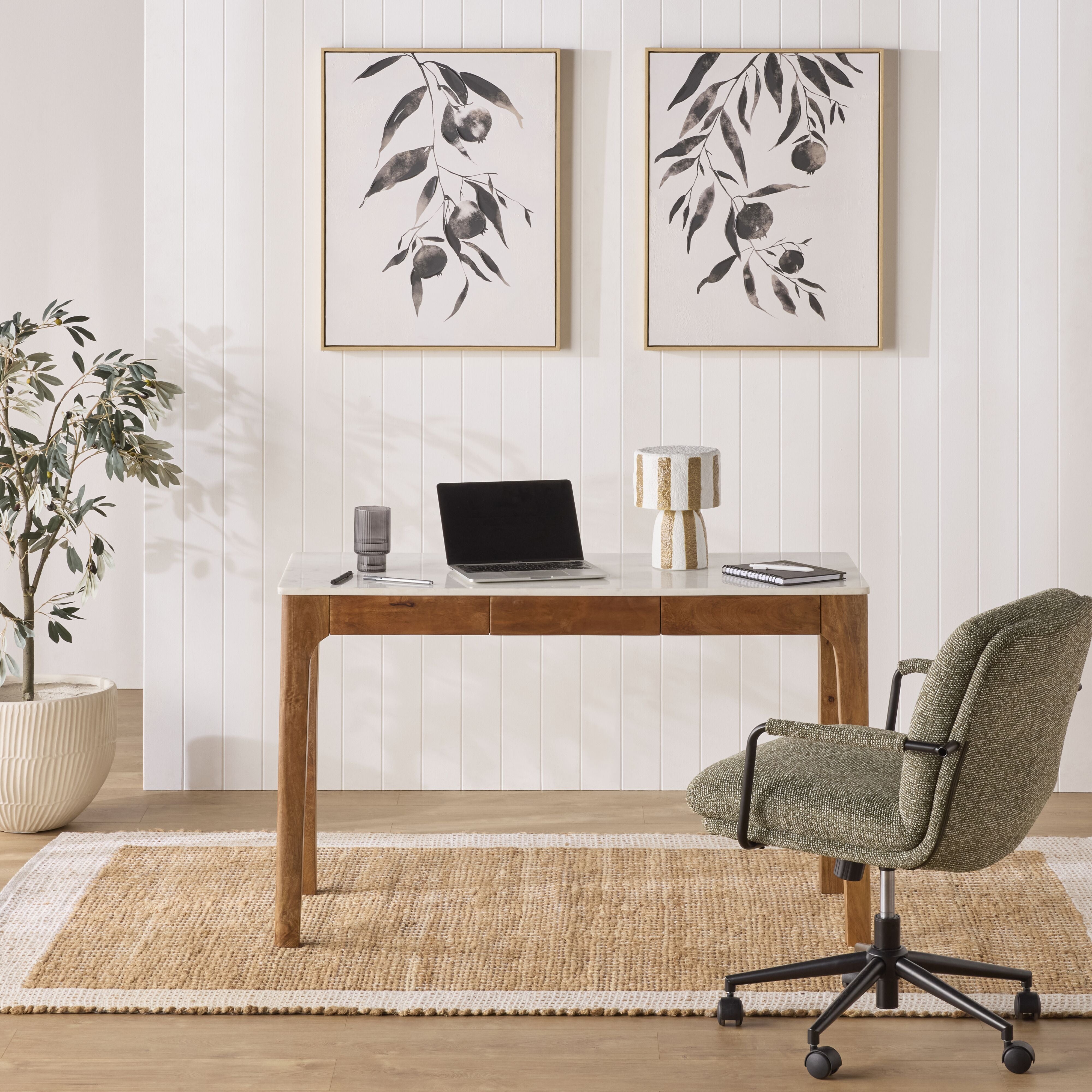 Elegant White Marble Top Desk for Home Office - Modern Writing Desk with Sturdy Metal Legs, Perfect for Small Spaces, Study Rooms & Workspaces