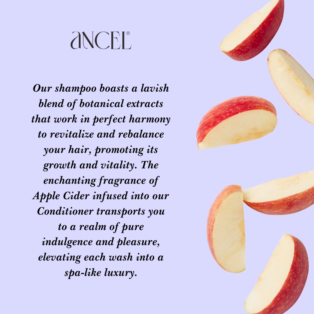 Ancel Apple Cider Vinegar Hair Conditioner 300ml - Natural Formula with ACV, Almond Oil, Argan Oil & Shea Butter - Sulfate Free & Paraben Free - For Dry, Damaged Hair - Men & Women - Perfect for Daily Use & Color Treated Hair