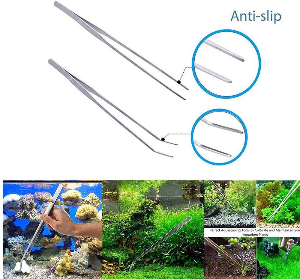 **Signstek 5-in-1 Stainless Steel Aquarium Tool Set – Long Tweezers, Scissors & Spatula for Fish Tank Cleaning, Aquatic Plants, Reptiles & Invertebrates | Perfect for Aquascaping, Terrariums & Pet Care**