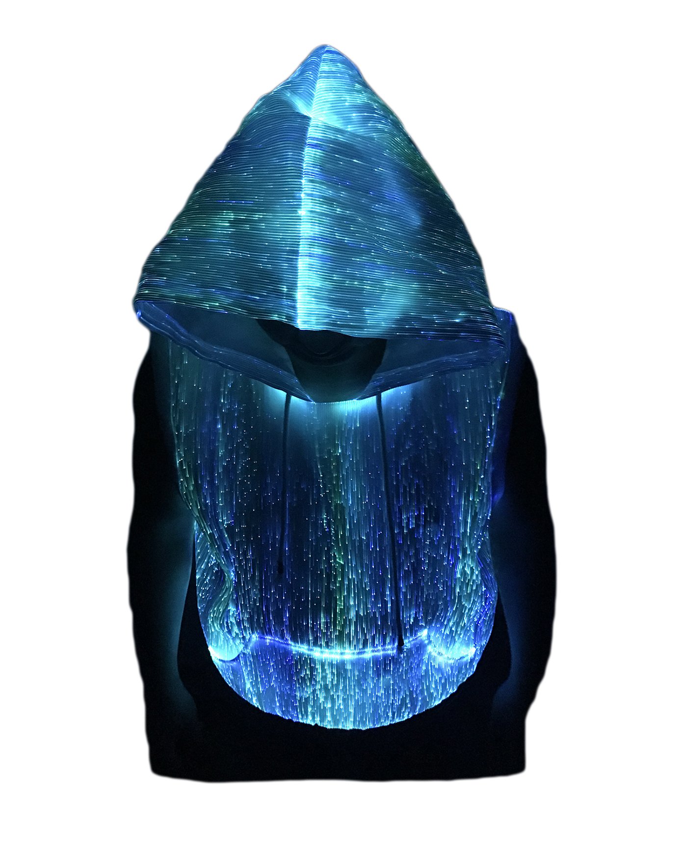 LED Fiber Optic Hoodie - Glow in the Dark Sleeveless Sweatshirt with Mobile App Control (White, Size L) | Perfect for Raves, Concerts, Halloween & Night Parties