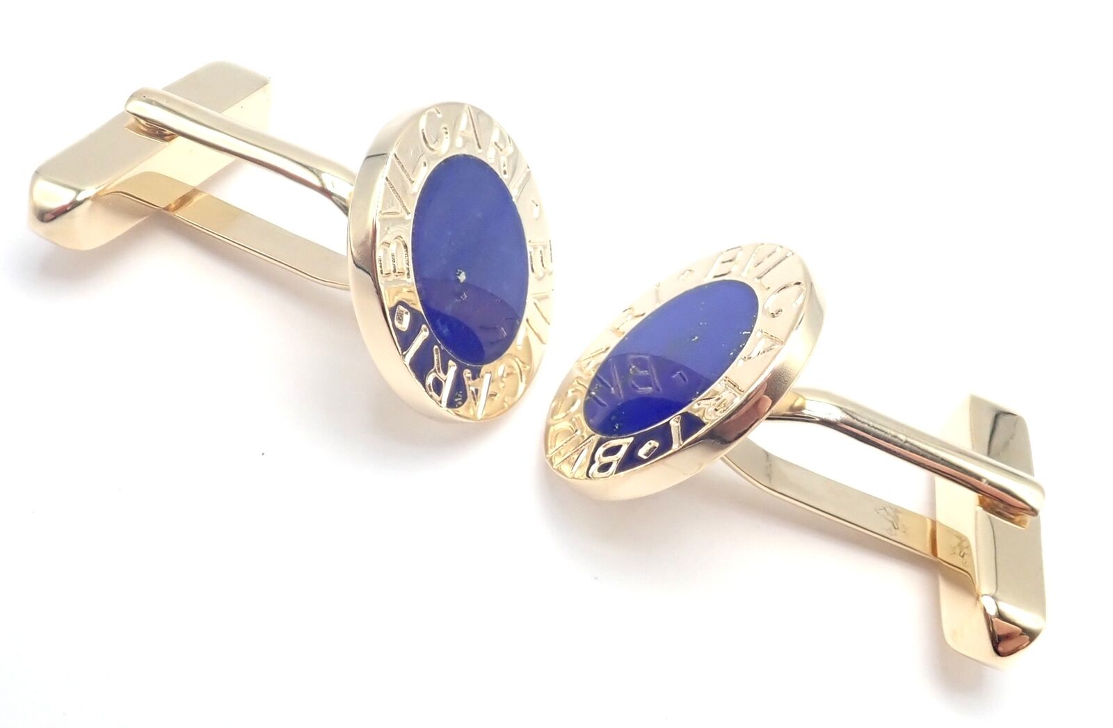 Authentic Bvlgari 18k Yellow Gold Lapis Lazuli Cufflinks for Men - Luxury Italian Designer Jewelry Gift for Weddings & Formal Events